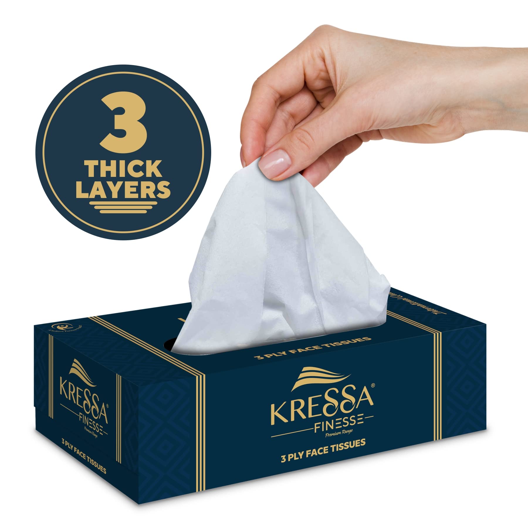 Premium Kressa 3-Ply Facial Tissues Box - 100% Natural Virgin Pulp | 3 Boxes (80 Tissues Each, Total 240) | Soft & Strong for Home, Office & Travel Use