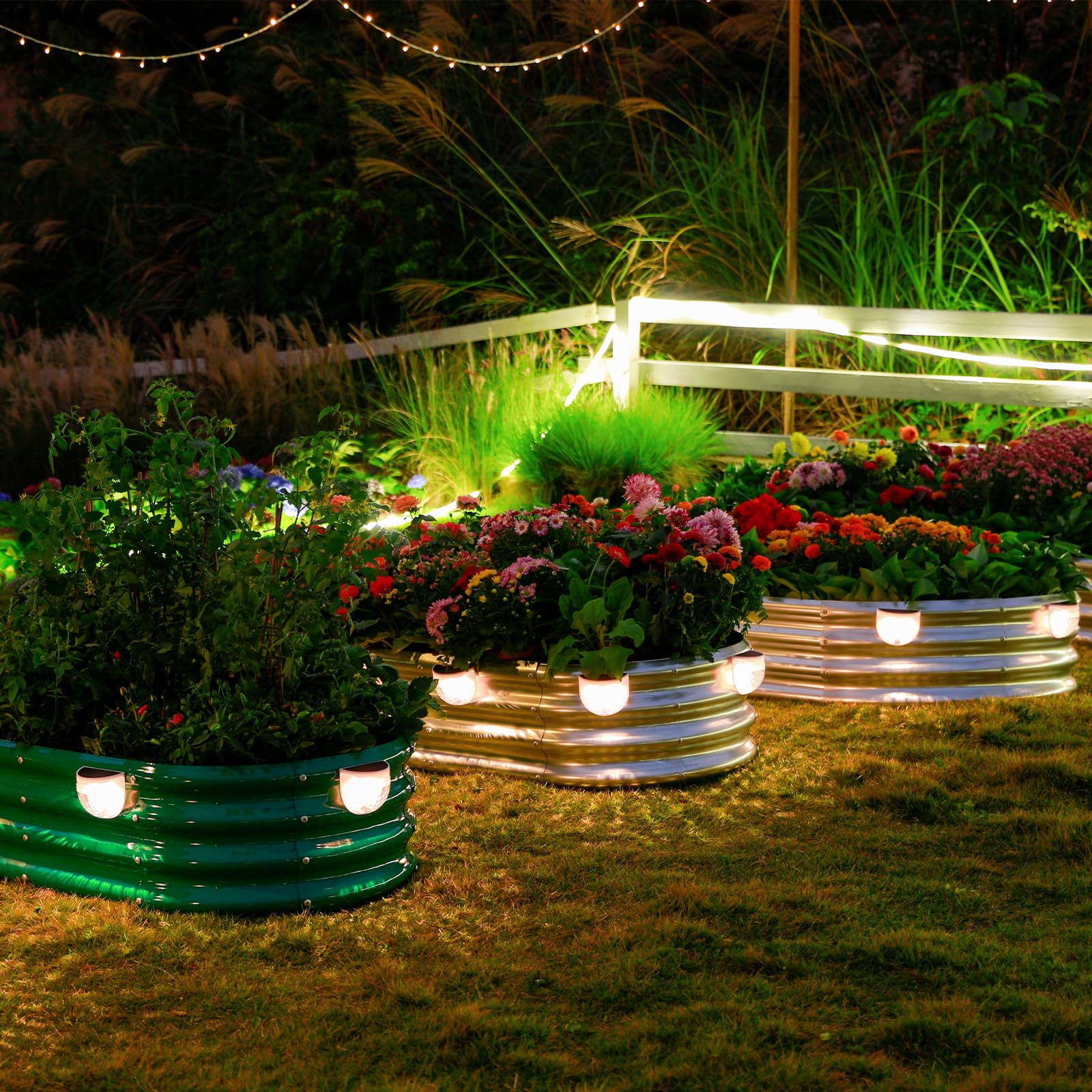 8x4x1ft Galvanized Metal Raised Garden Bed with 2 Solar Lights - Durable Outdoor Planter Box for Vegetables, Flowers & Herbs | Perfect for Backyard Gardening, Patio Decor & Urban Farming