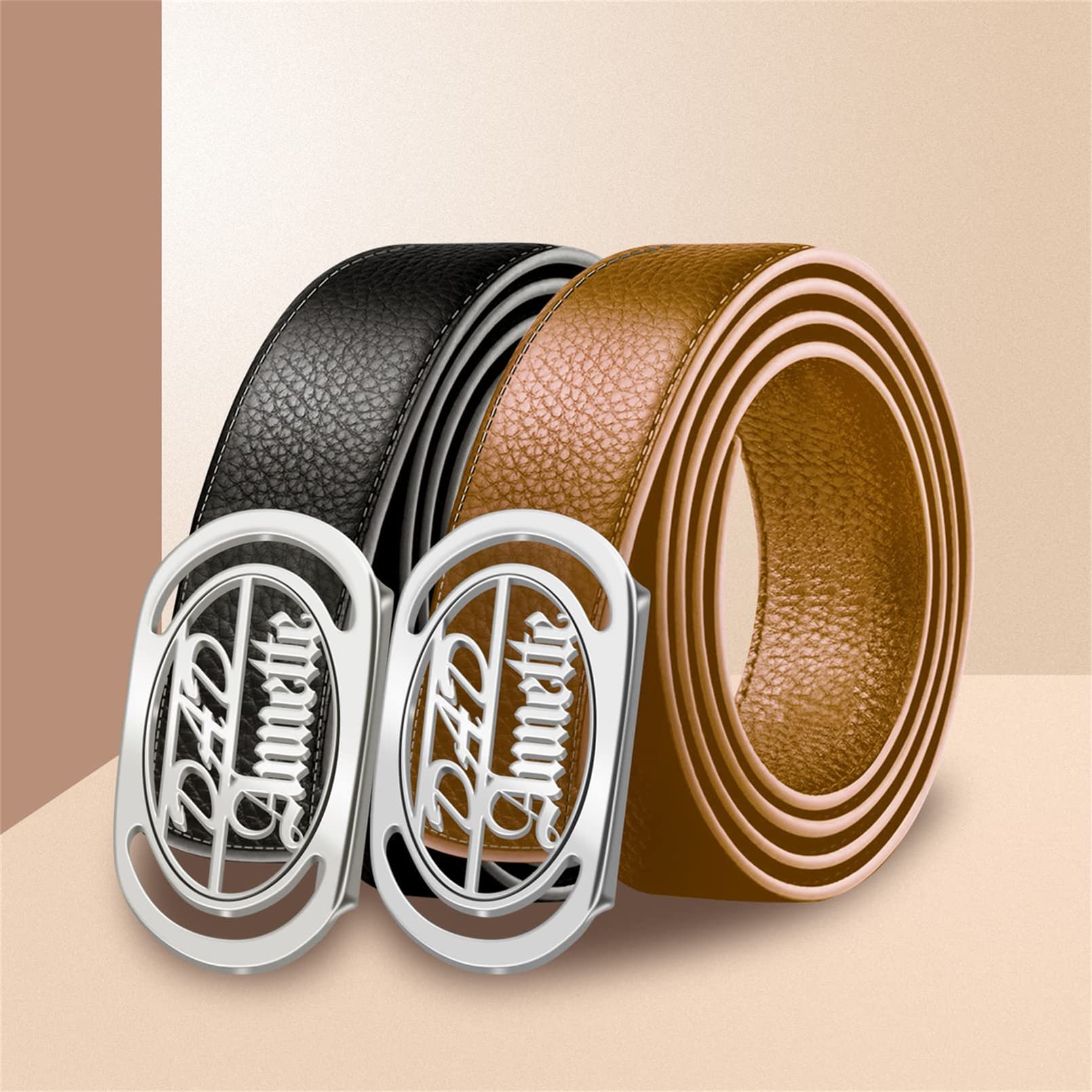Custom Personalized Men's Leather Dress Belt with Name Buckle - Adjustable Belts for Dad & Husband - Perfect for Father's Day Gifts, Business Attire & Formal Occasions