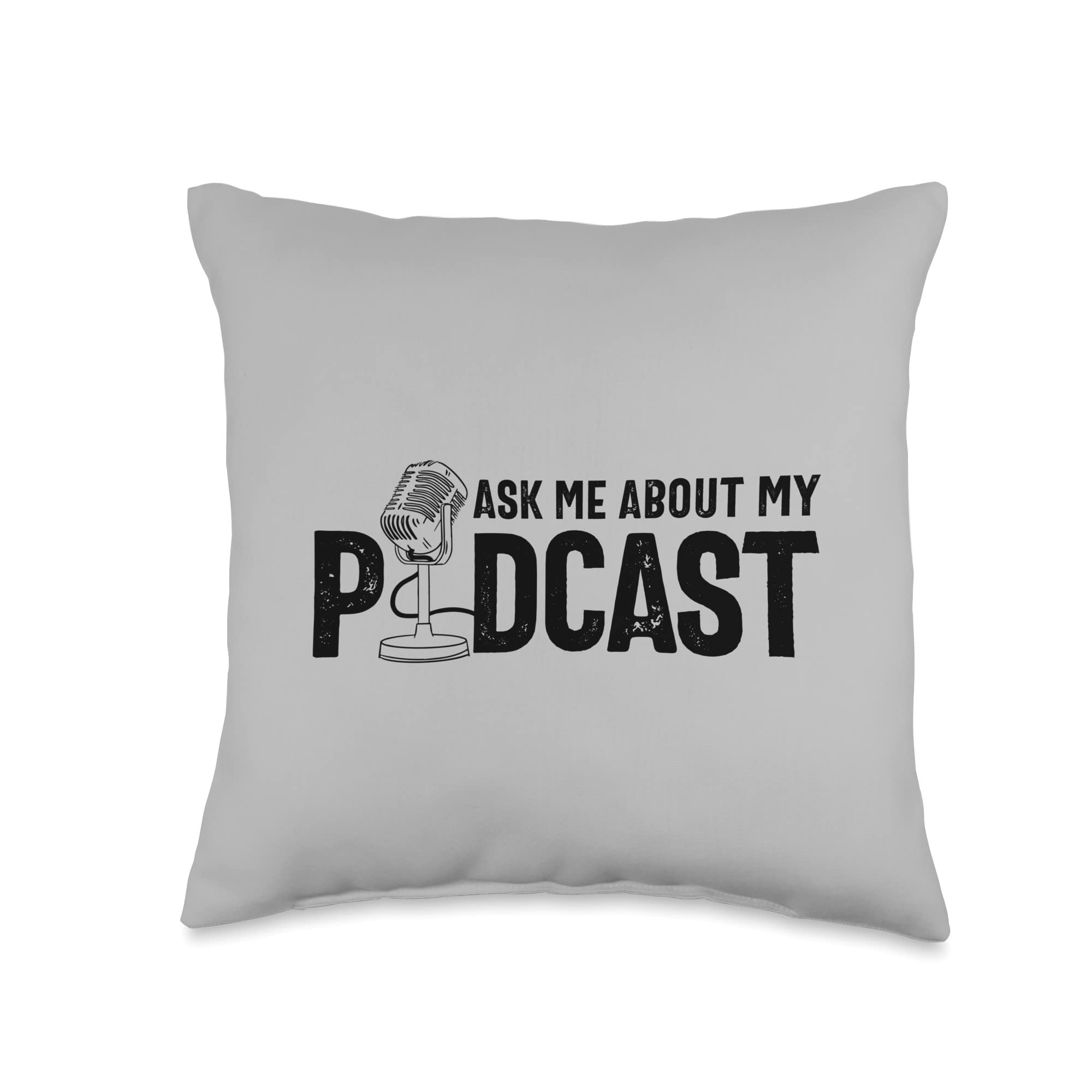 Vintage Microphone Podcaster Throw Pillow 16x16 - Retro Radio & Podcast Decor, Multicolor Cushion for Studio, Office, or Home Decor