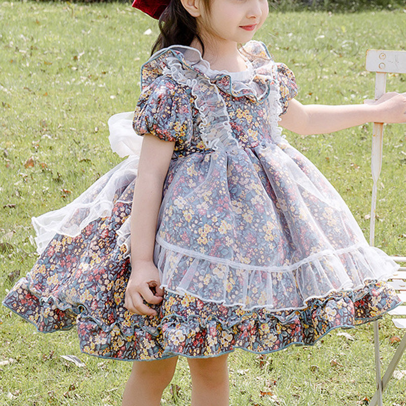 Princess Tulle Flower Girl Dress with Puff Sleeves and Ruffles - Elegant Baptism, First Communion & Wedding Party Dress for Toddler Girls