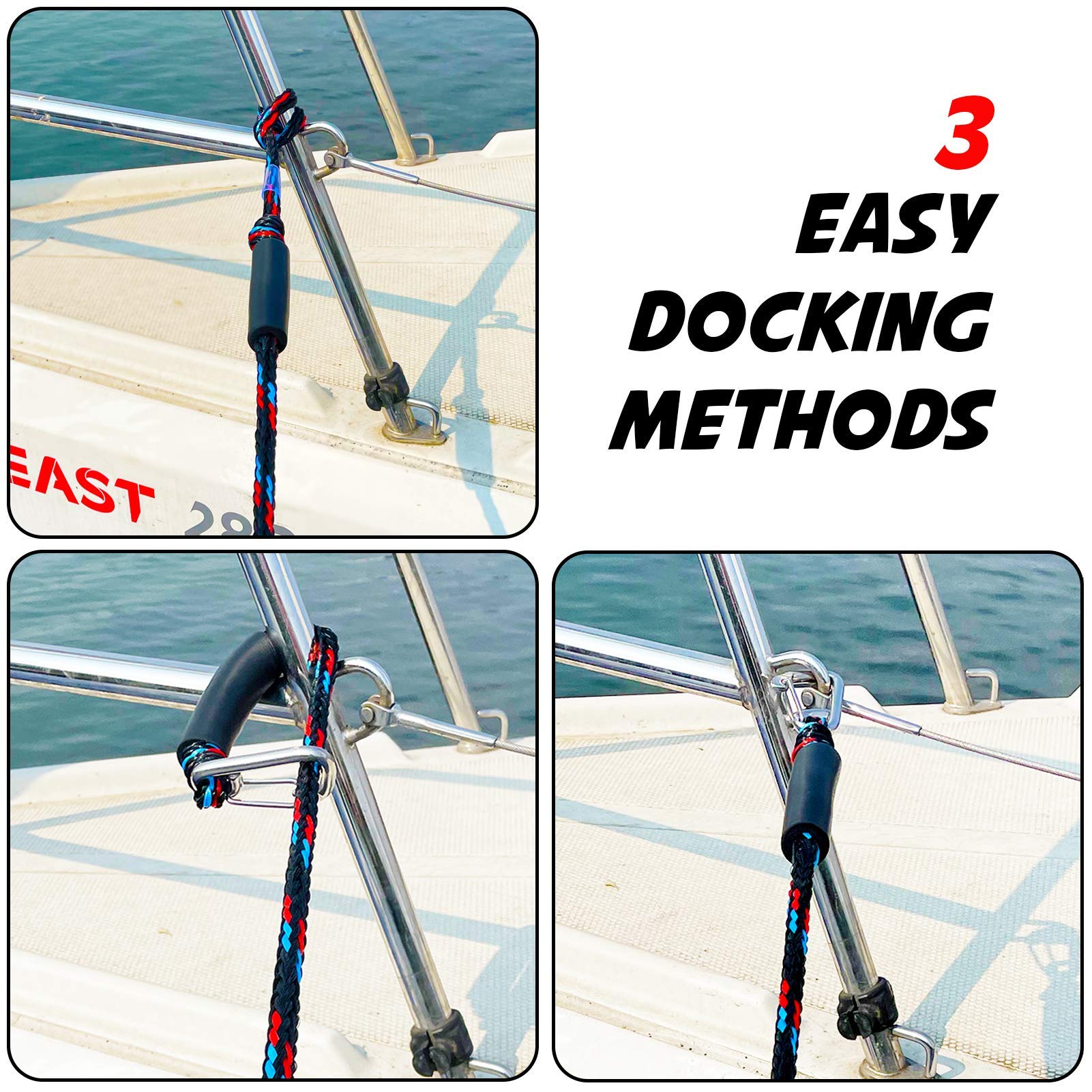 4ft Bungee Dock Line with Snubber - 2 Pack for Kayak, Canoe, Boat