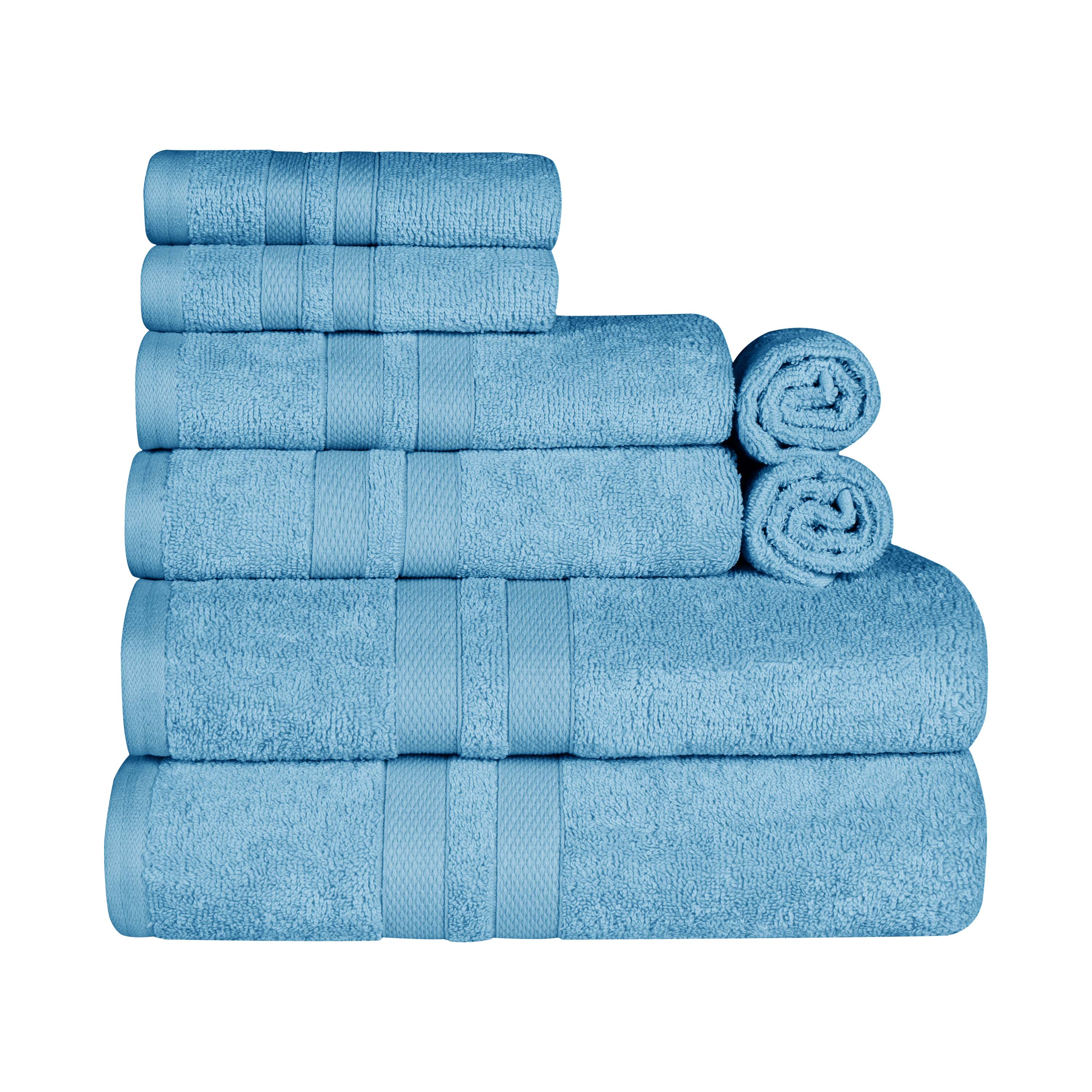 Ultra Soft Cotton Absorbent Bath Towel Set - 8 Piece Solid Color Towels for Bathroom, Spa & Gym - Highly Absorbent & Quick Drying