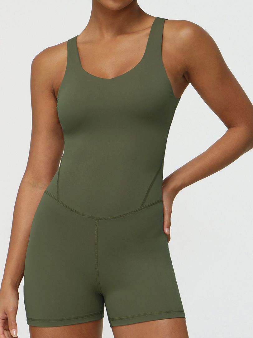 ZASUWA Women's V-Neck High Support Elastic Tight Romper - Sexy Workout Bodysuit for Yoga, Running & Gym