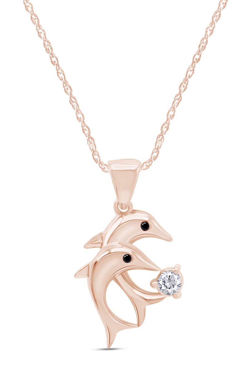 14K Gold Over Sterling Silver Double Dolphin Pendant Necklace for Women - Elegant Ocean Jewelry Gift for Birthday, Anniversary & Beach Vacations