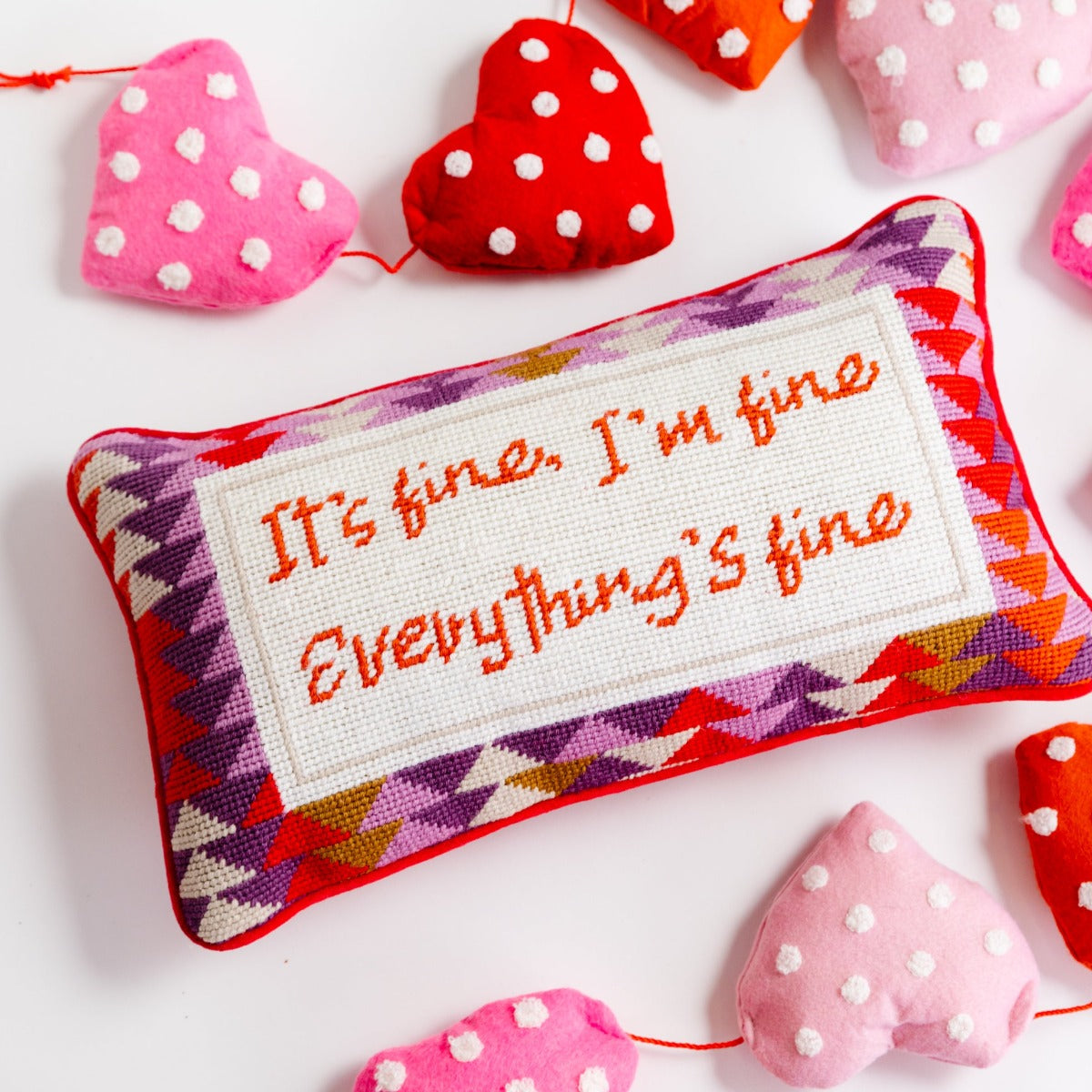 Everything's Fine Needlepoint Pillow - Funny Home Decor Cushion for Sofa, Bed & Office - Stress Relief Gift Idea