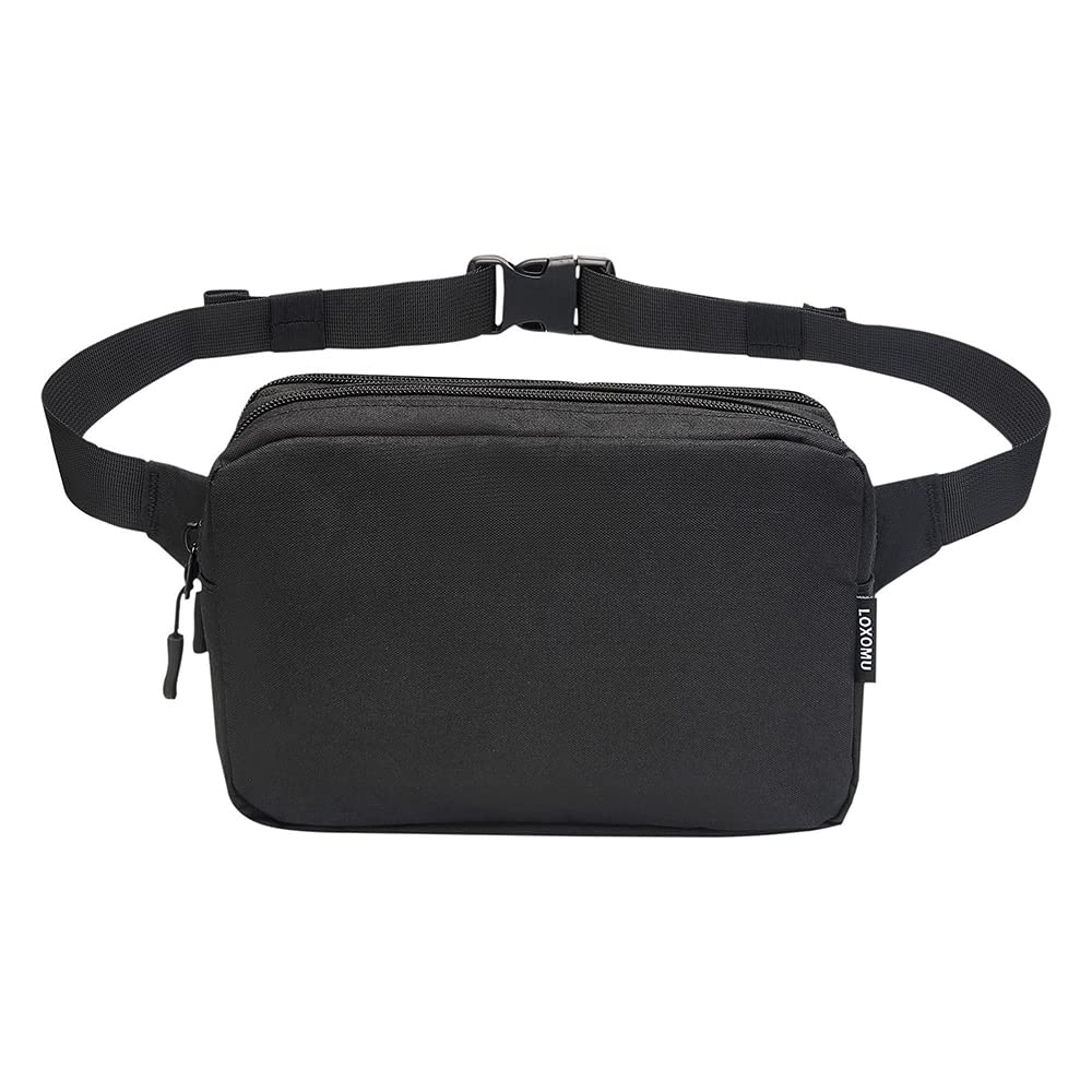 Waterproof Crossbody Fanny Pack for Women & Men - Adjustable Strap Belt Bag for Travel, Running, Hiking - Plus Size Waist Pack for Outdoor Activities & Daily Use (Black)
