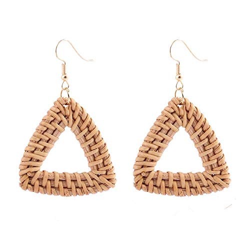 4 Pairs Lightweight Rattan Knit Dangle Earrings for Women - Bohemian Straw Wicker Braid Woven Geometric Statement Jewelry - Perfect for Summer Festivals, Beach Vacations and Boho Fashion Outfits