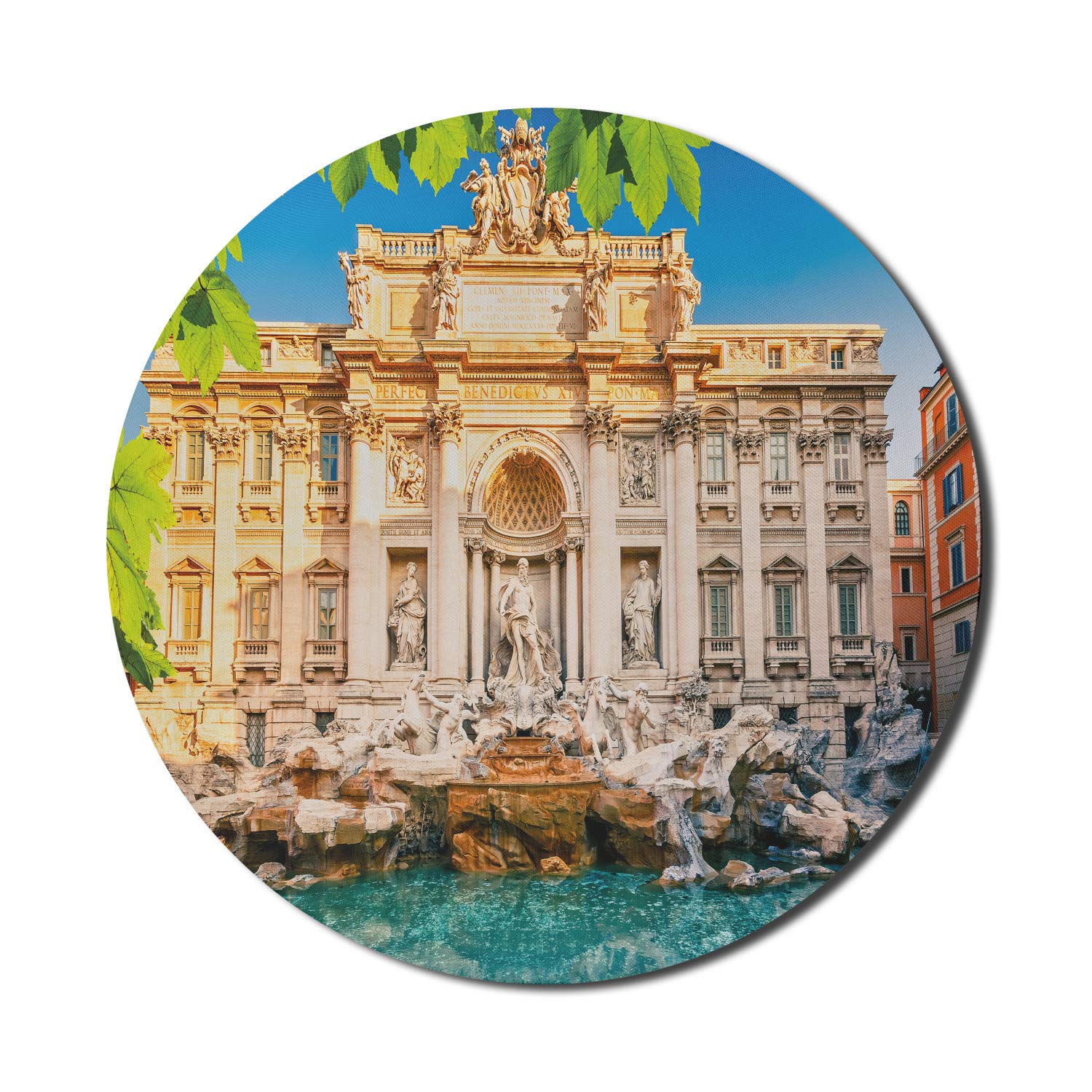 Ambesonne Italy Themed Mouse Pad – Trevi Fountain Travel Design, Non-Slip Rubber Gaming Mousepad for PC & Laptop (8 Inch Round, Multicolor) – Perfect for Office, Home & Gaming Setups