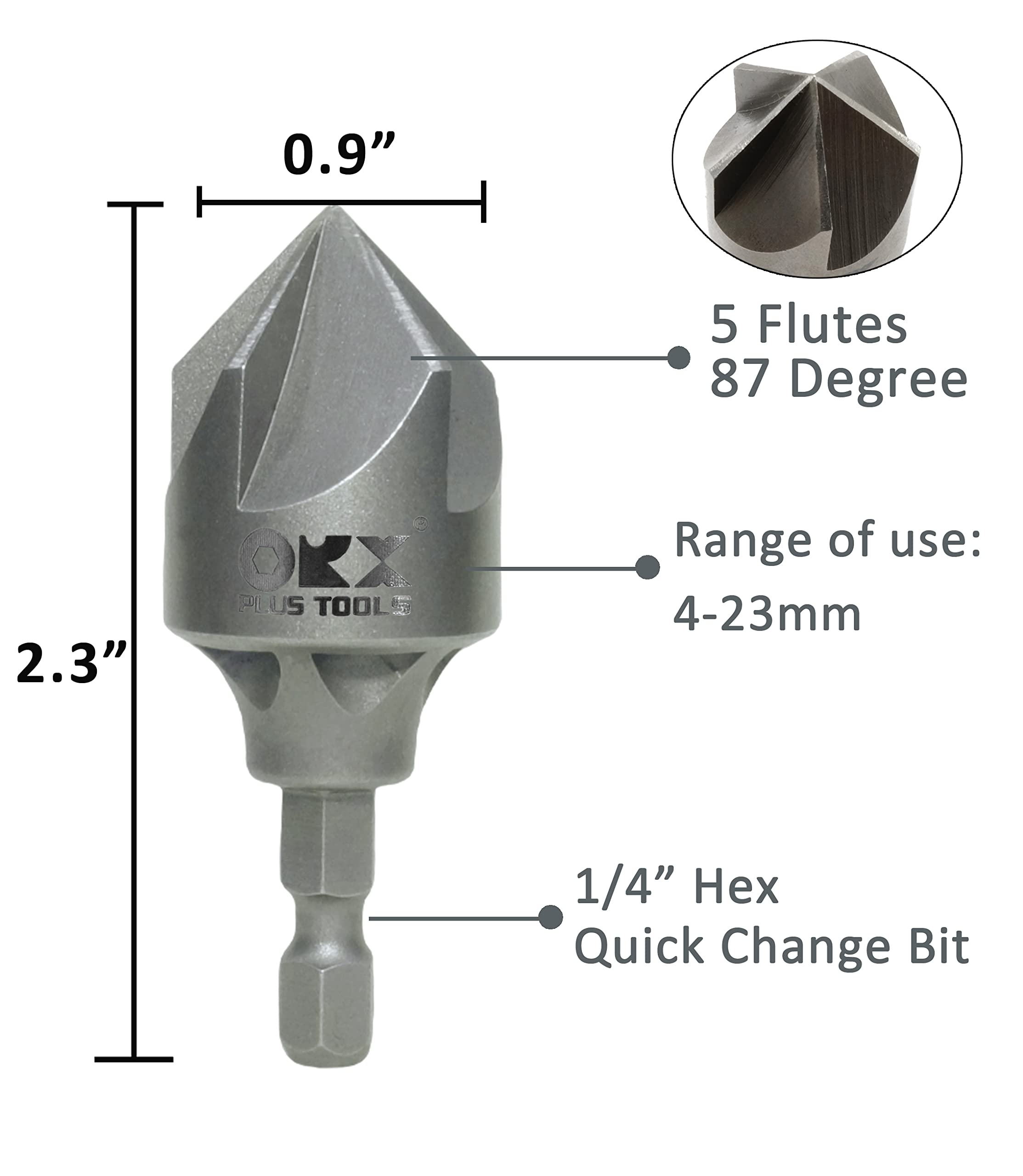 ORXPLUS 5 Flute Deburring Drill Bit for Metal Pipes & Tubes - 87° Quick Release, Fits 1/4
