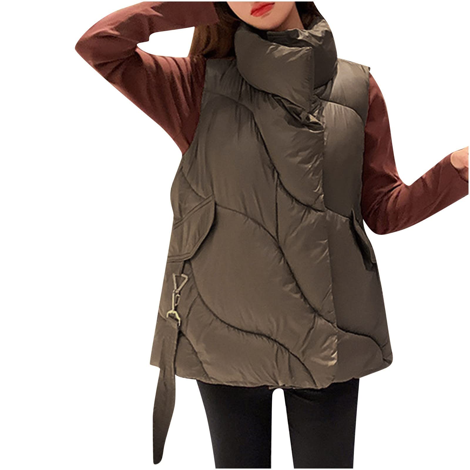 Women's Black Puffer Vest Stand Collar Sleeveless Down Jacket - Stylish Winter Waistcoat for Outdoor Activities, Travel & Casual Wear