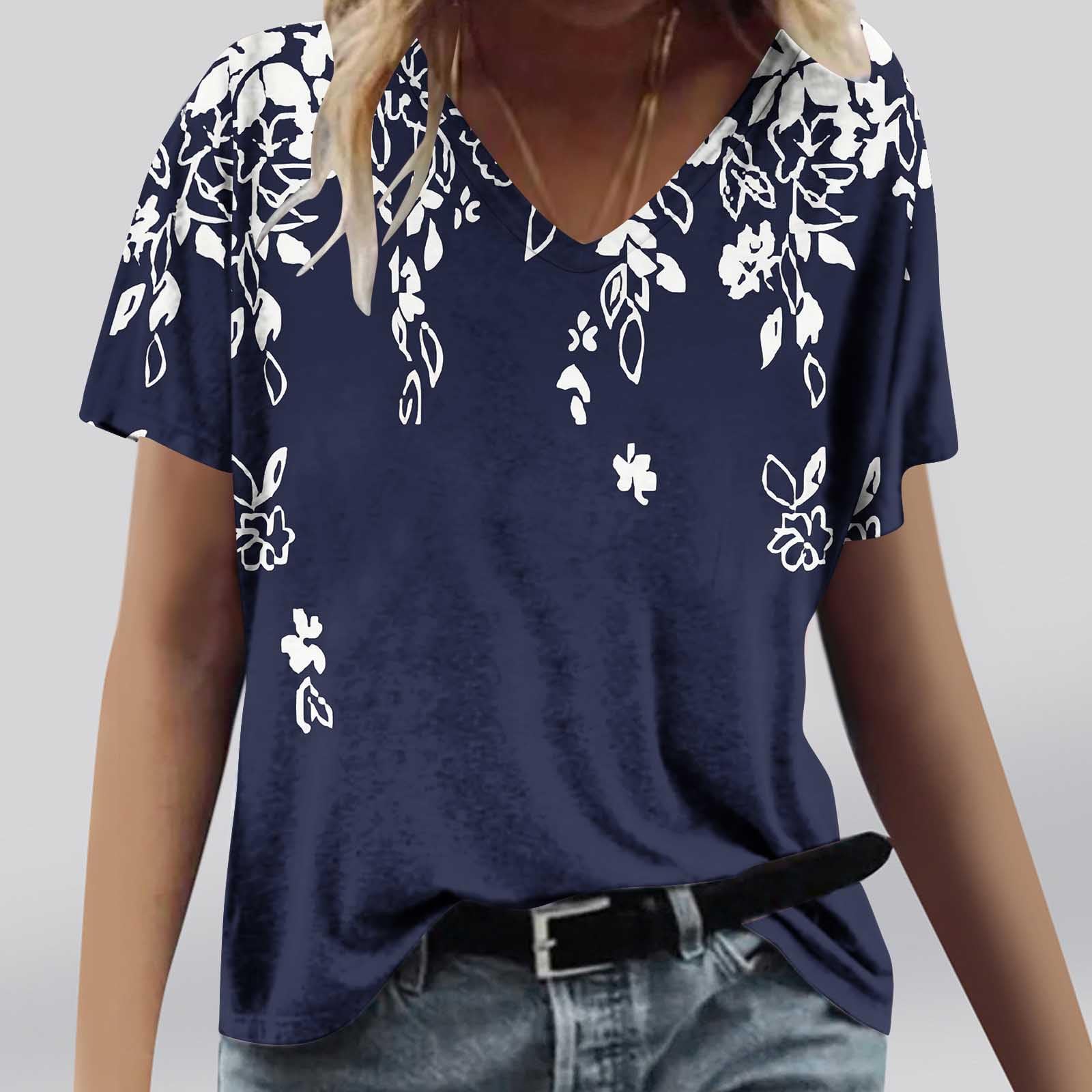 Trendy Women's Floral Shirts 2024 - Short Sleeve V-Neck Casual Tops, Cute Summer Blouses for Going Out & Daily Wear | Perfect for Beach Vacations, Date Nights & Office Casual Fridays