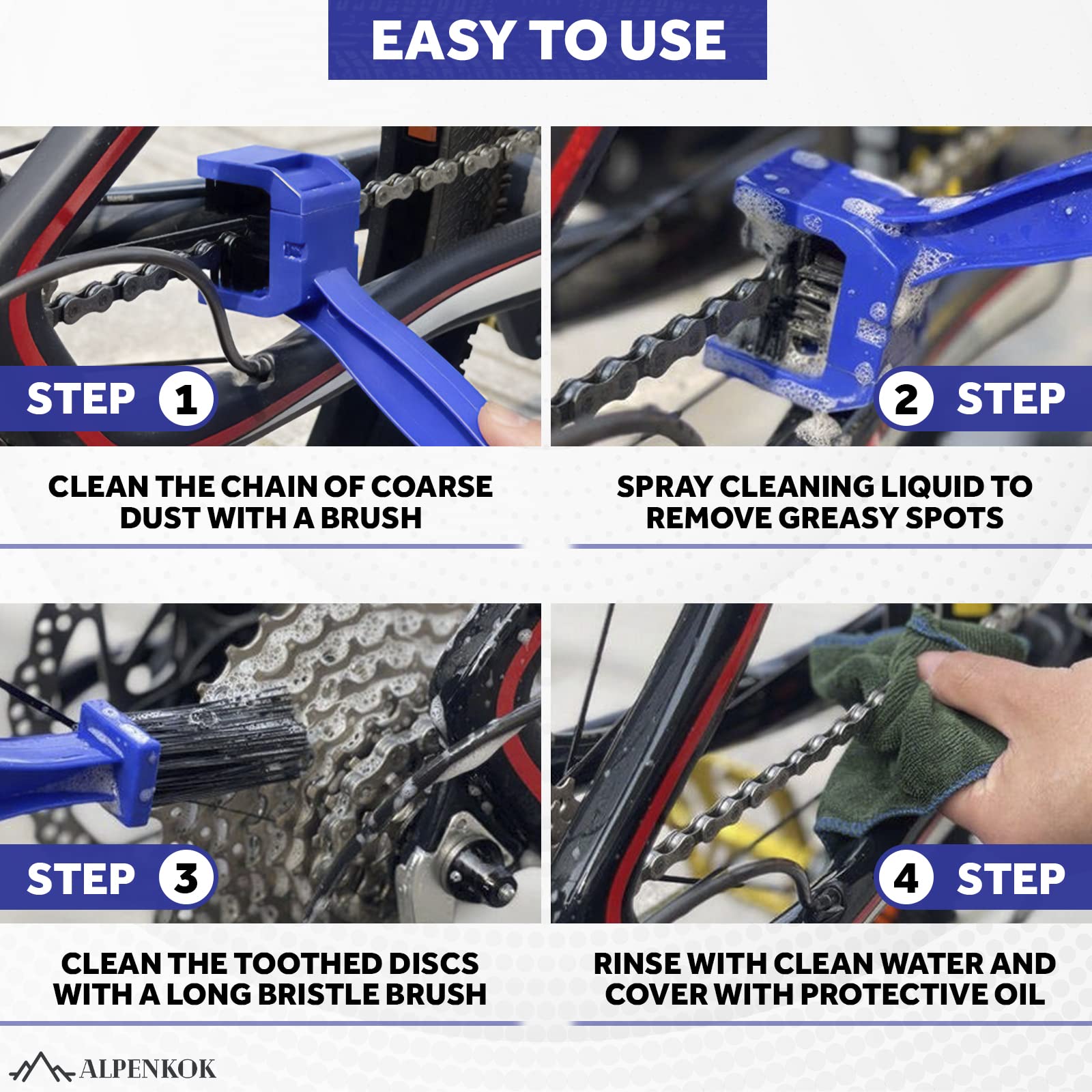**Bike Chain Cleaner Brush Set - Motorcycle & Bicycle Chain Cleaning Kit with Degreaser & Lube - Wheel Brush Tool for Mountain Bikes & Motorcycles - Perfect for Off-Road & Commuting**
