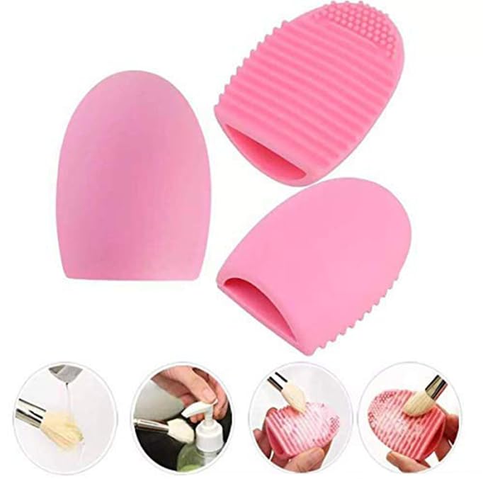 KIRA Egg-Shaped Silicone Makeup Brush Cleaner - Pink Cosmetic Brush Scrubber & Washing Tool for Professional & Home Use (Pack of 1) | Perfect for Daily Makeup Brush Cleaning & Travel Beauty Essentials