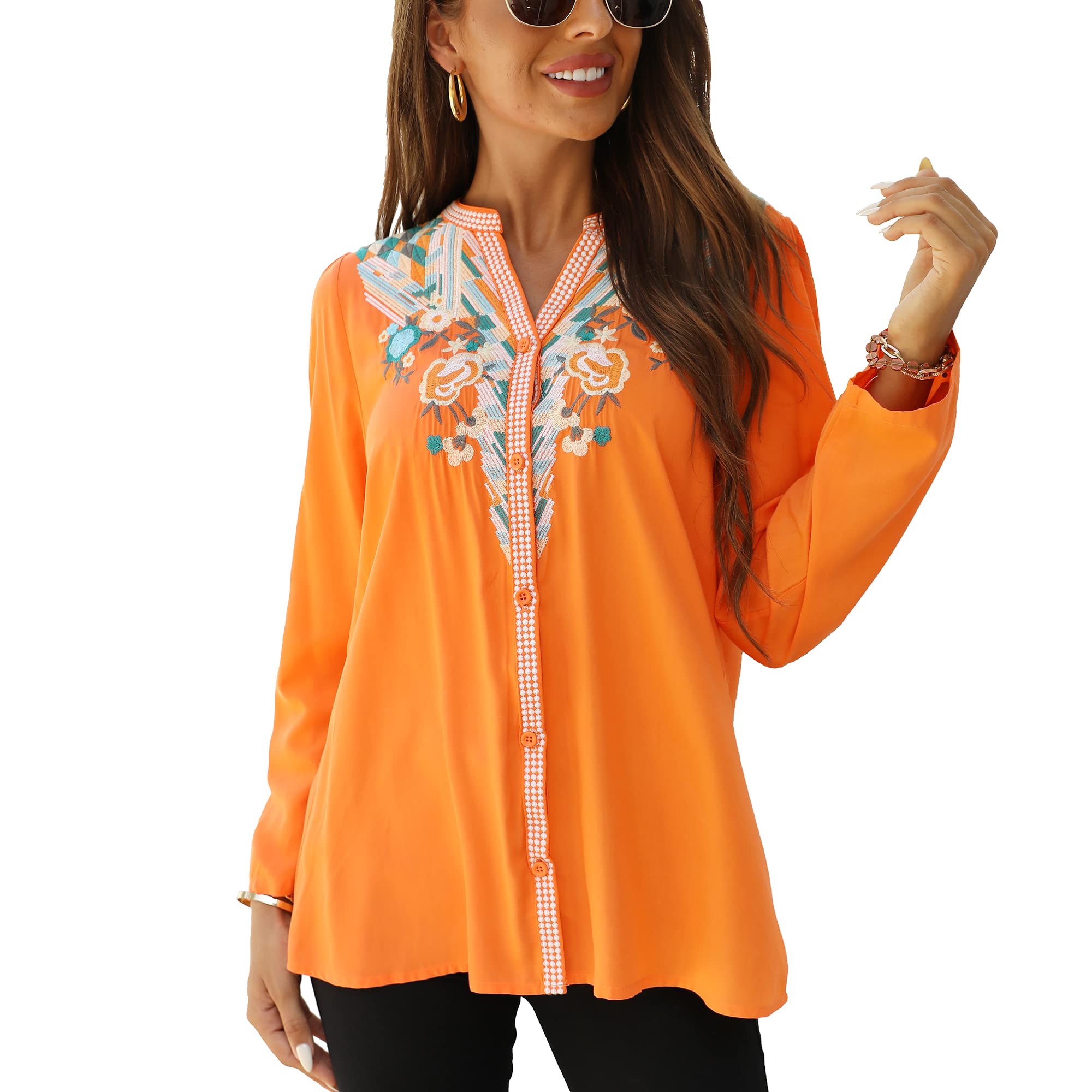 Stylish Boho Embroidered Long Sleeve Tunics for Women | Mexican Peasant Blouses | Ethnic Bohemian Floral Tunic Tops | Perfect for Festivals, Vacations & Casual Wear