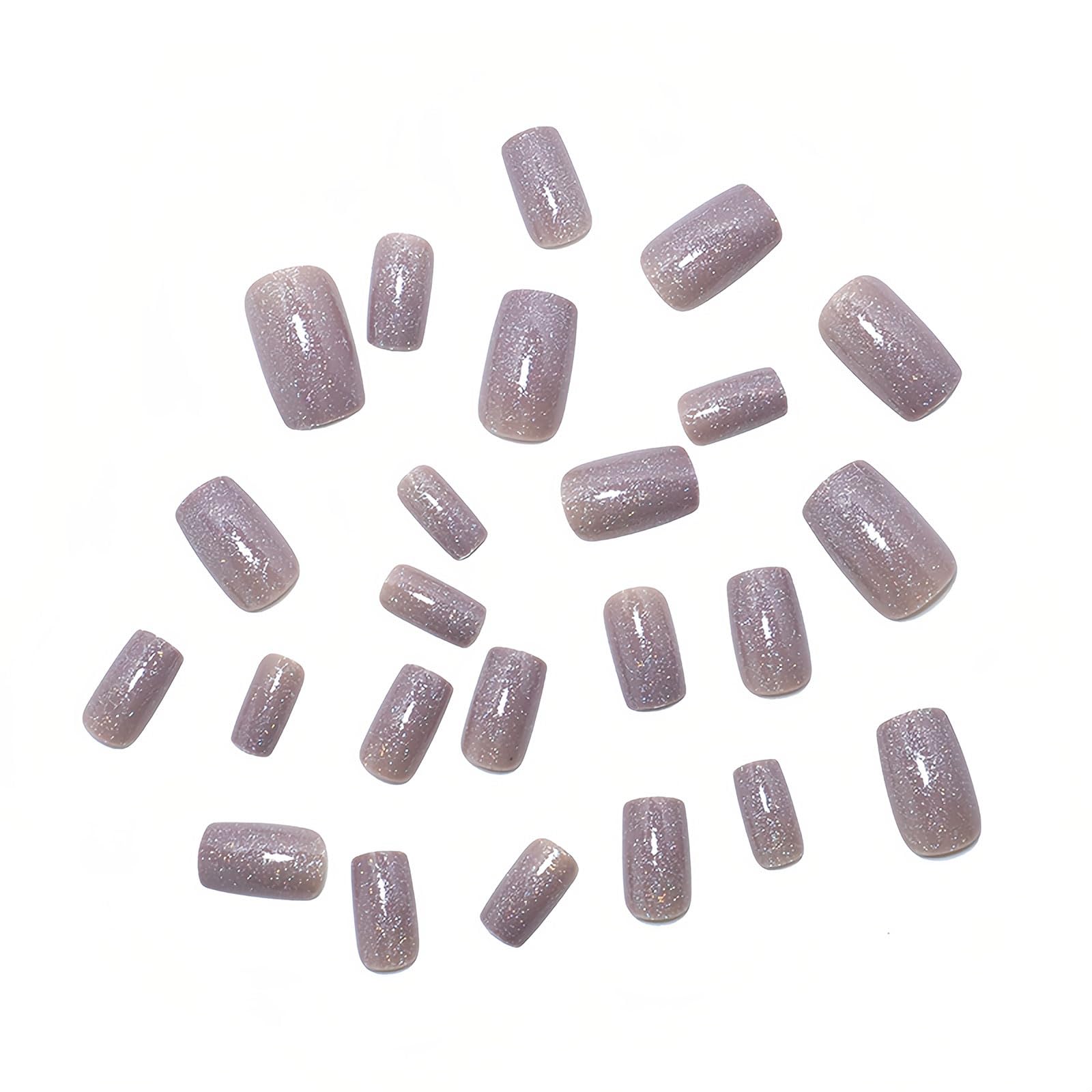 BFY Short Press on Nails Square - Winter Christmas Nail Art Kit with Champagne Glitter & Solid Colors, 24PCS Acrylic Fake Nails with Glue - Perfect for Holiday Parties, Gift Giving & New Year Celebrations