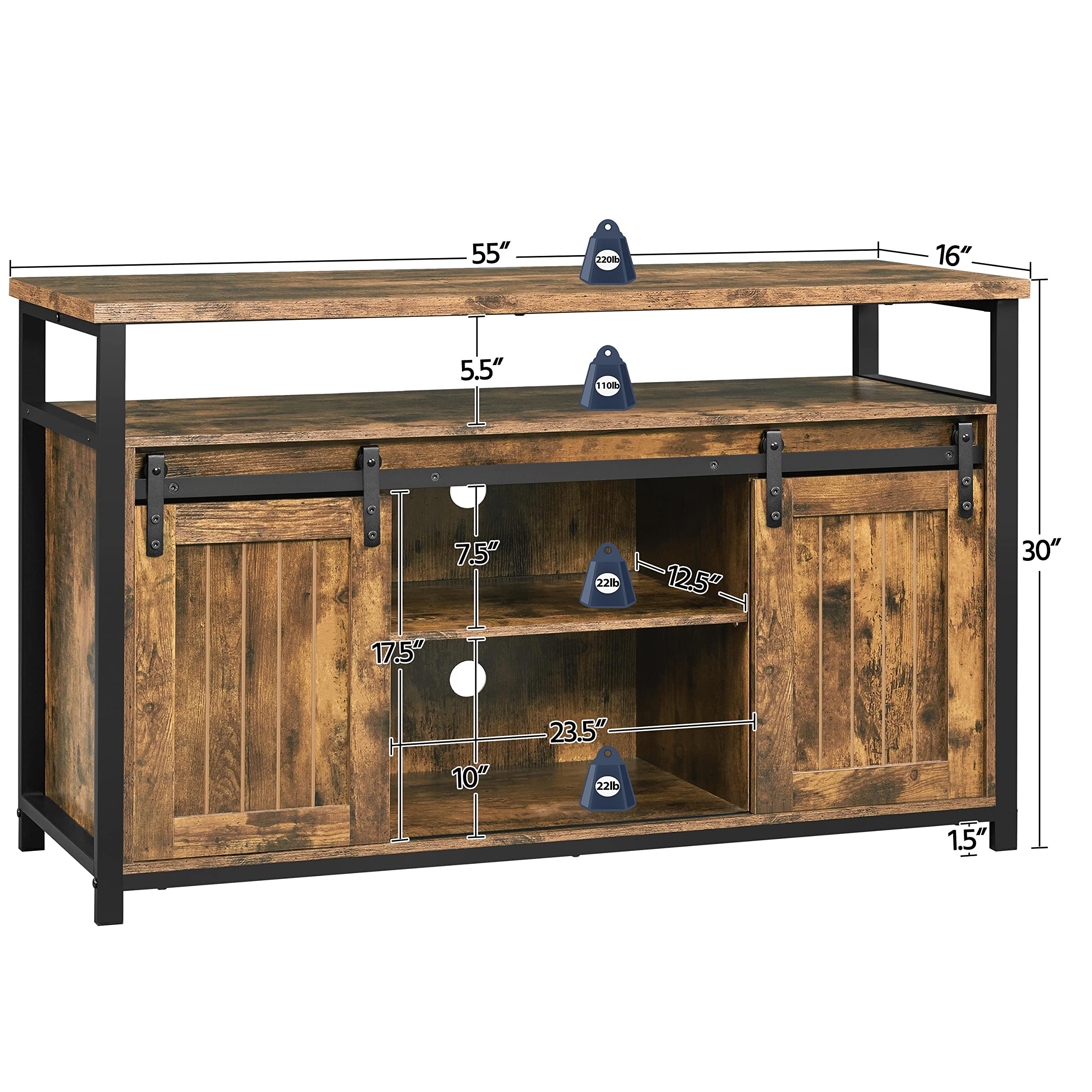Yaheetech 65 Inch TV Stand with Sliding Barn Doors - Farmhouse Style Entertainment Center with Storage, Rustic Brown Wood TV Stand for Living Room - Perfect for Home Theater & Living Room Decor