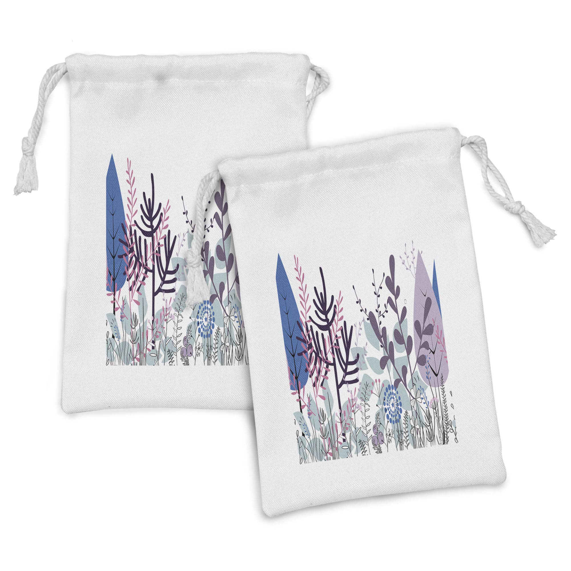 Ambesonne 2-Pack Botanic Fabric Drawstring Pouches - Herbs, Leaves, Foliage & Dandelion Flowers Nature Design - 9