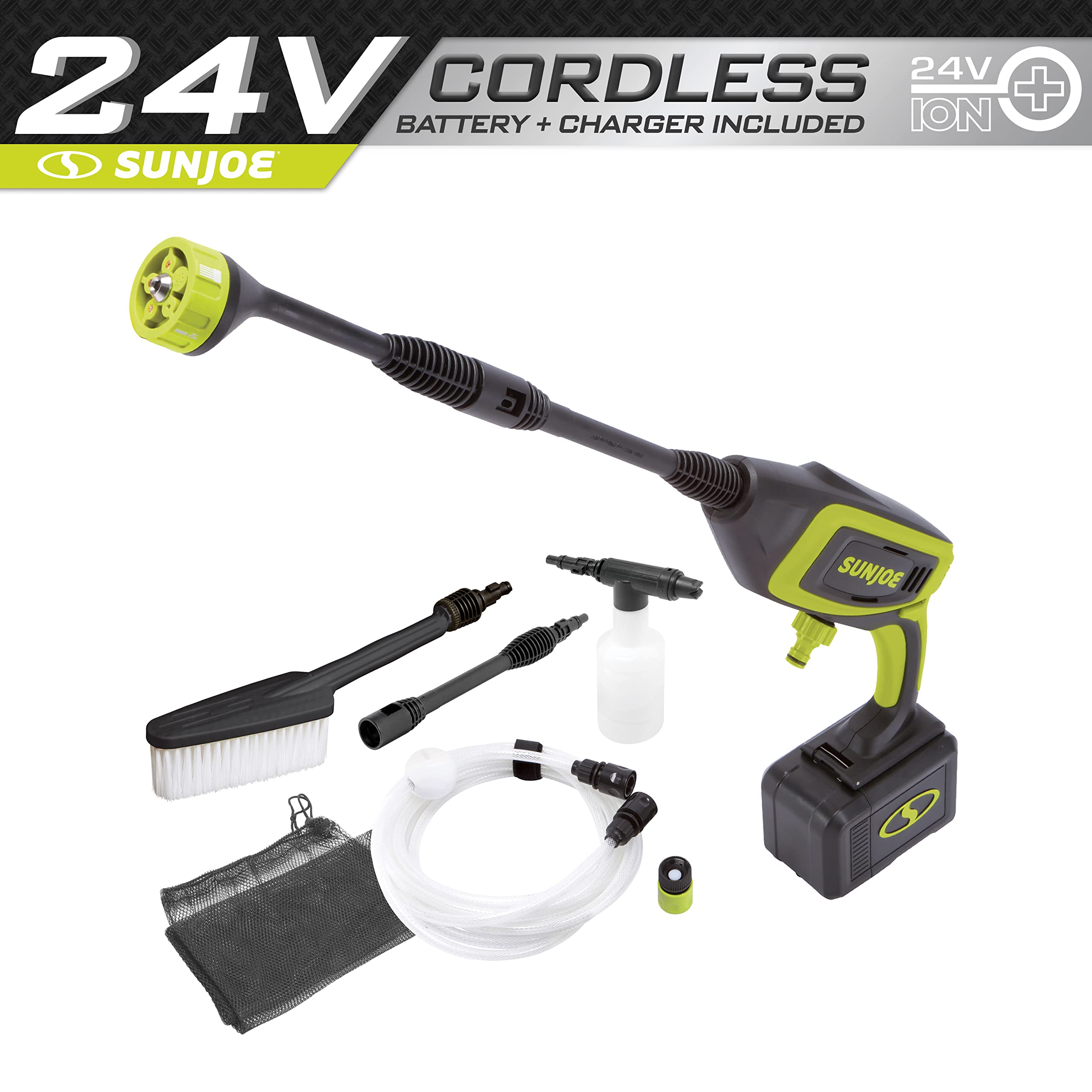 Sun Joe 24V-PP350-BDL 24-Volt IONMAX Cordless Power Cleaner Kit with 2.0Ah Battery & Charger | Includes 11oz Detergent Bottle & Storage Bag | Ideal for Outdoor Cleaning, Patio Furniture, Cars & Home Surfaces