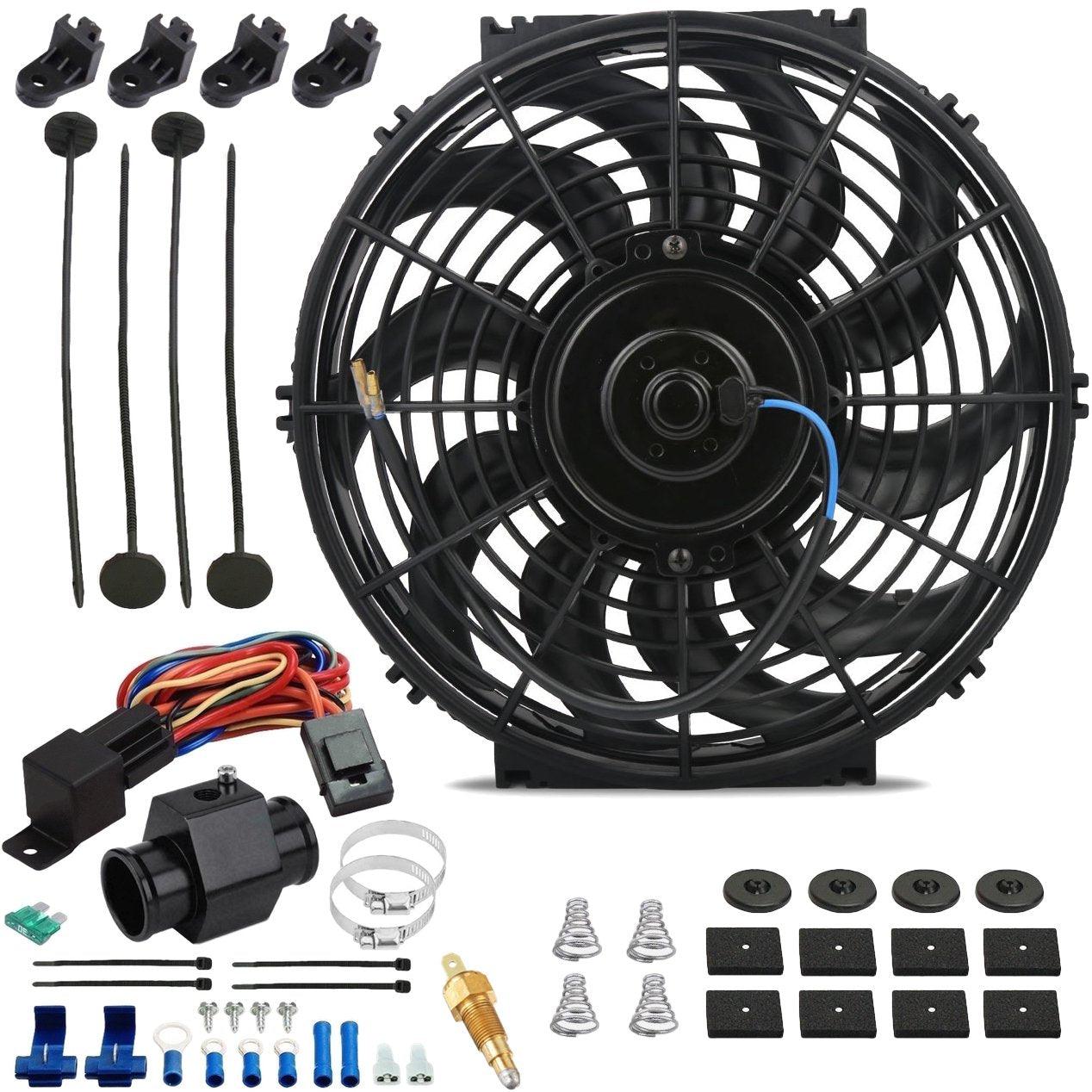 12-13 Inch 90W Electric Fan Radiator Hose Grounding Temperature Switch Kit - Universal Cooling System Upgrade for Cars, Trucks & SUVs - Perfect for Engine Overheating Protection & Performance Enhancement