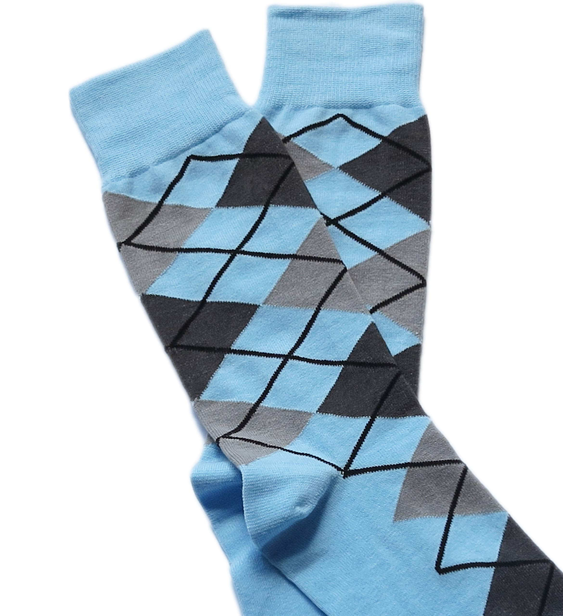 Vangobeauty Men's Wedding Socks - Groomsmen Dress Socks in Light Blue & Grey Argyle Pattern - Perfect for Weddings, Formal Events & Special Occasions