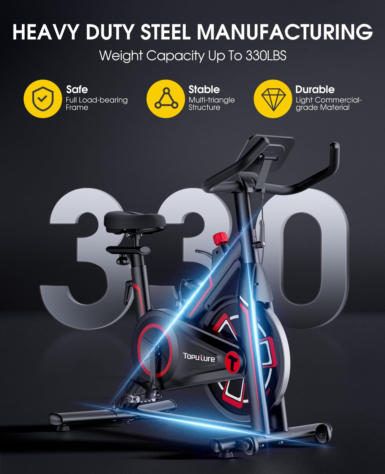 Premium Magnetic Resistance Exercise Bike with Exclusive App - 330LBS Capacity Indoor Cycling Bike with LCD Monitor, Tablet Holder & Silent Belt Drive - Perfect for Home Gym, Cardio Workouts & Spin Classes