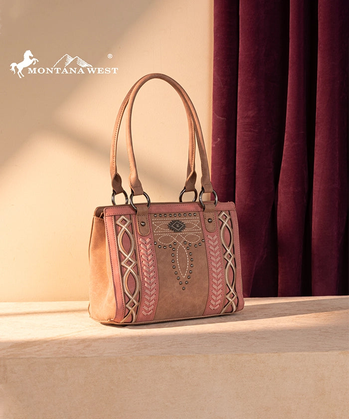 Montana West Southwestern Diamond Cross Stitch Concealed Carry Tote Bag for Women - Stylish & Spacious Purse with Hidden Gun Compartment for Everyday Carry, Travel & Outdoor Activities