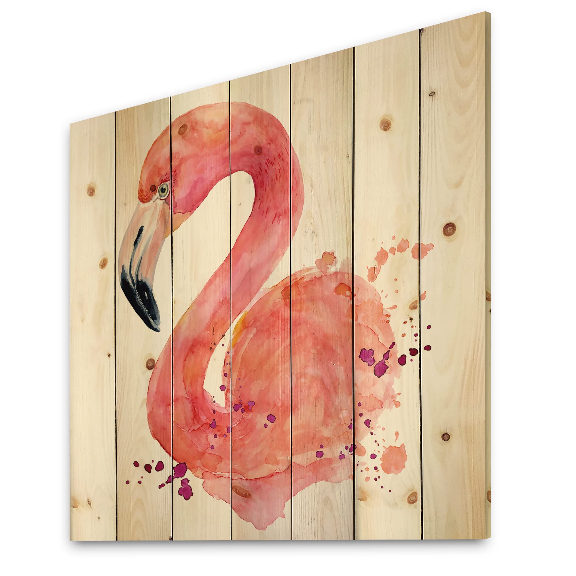 Farmhouse Wood Wall Decor - Pink Flamingo Portrait on Natural Pine Wood, Large Animal Wall Art Panel for Living Room, Bedroom & Nursery Decor