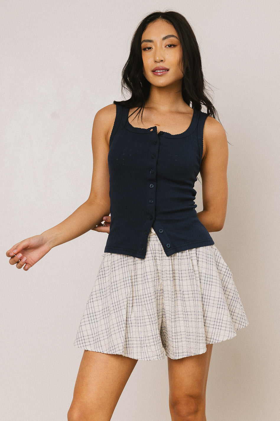Apollo Knit Tank Top for Women - Navy Blue Sleeveless Casual Shirt | Perfect for Gym, Yoga, and Summer Outfits