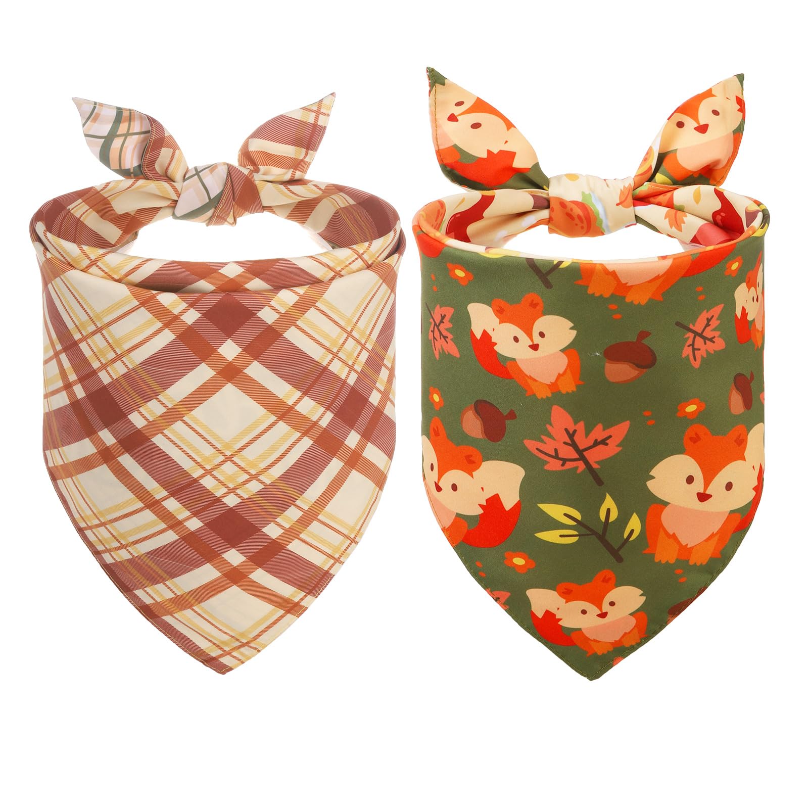 SCENEREAL 2 Pack Fall Dog Bandanas - Reversible Thanksgiving Orange Squirrel Pattern Pet Bandanas for Small Medium Large Dogs | Premium Holiday Dog Scarf for Puppies, Boys & Girls | Perfect for Autumn Walks, Thanksgiving Gatherings & Photo Shoots