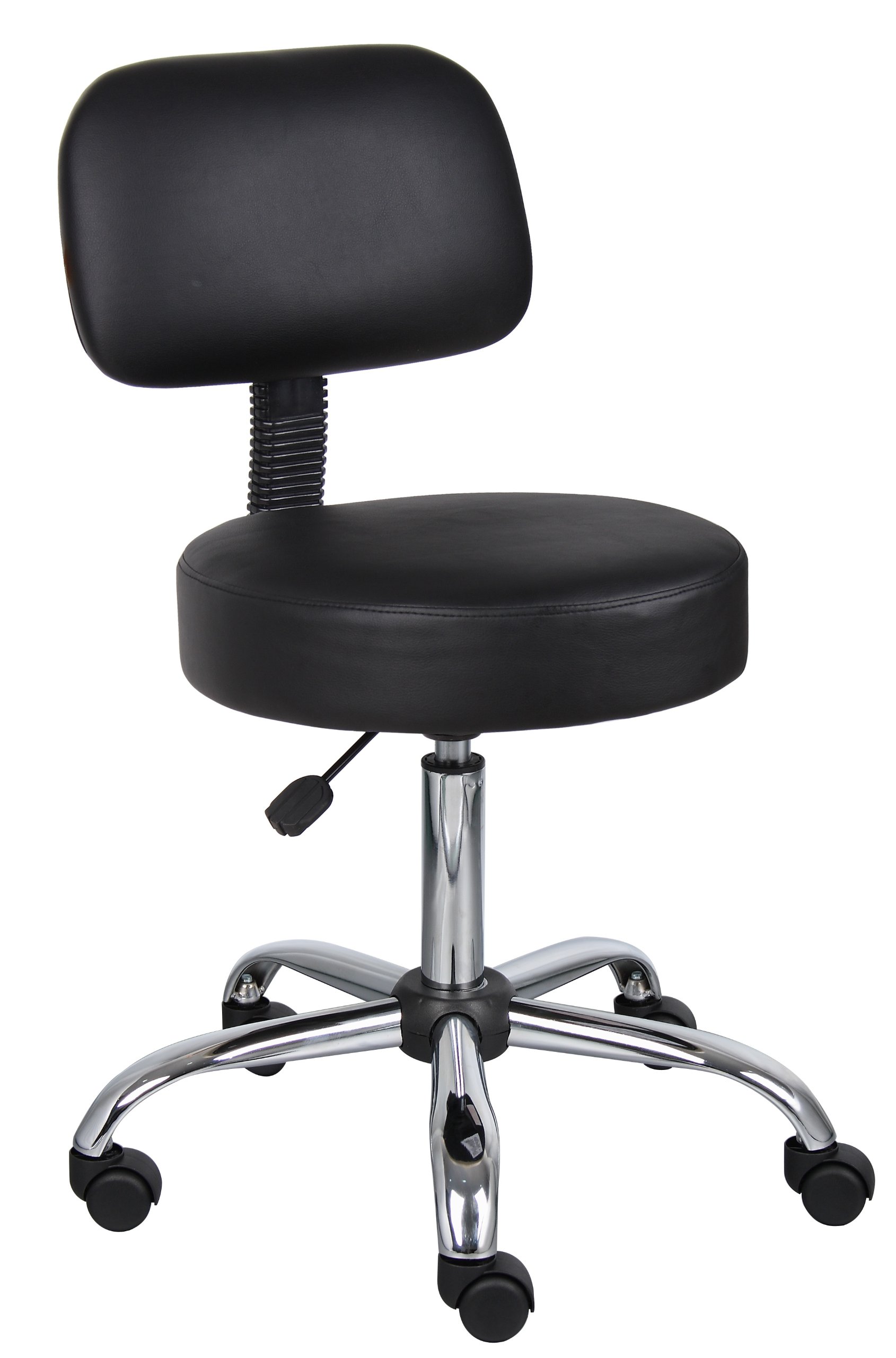 Boss Office Products Be Well Medical Spa Stool with Back Support - Black Adjustable Rolling Stool for Salon, Massage, Tattoo & Beauty Parlor