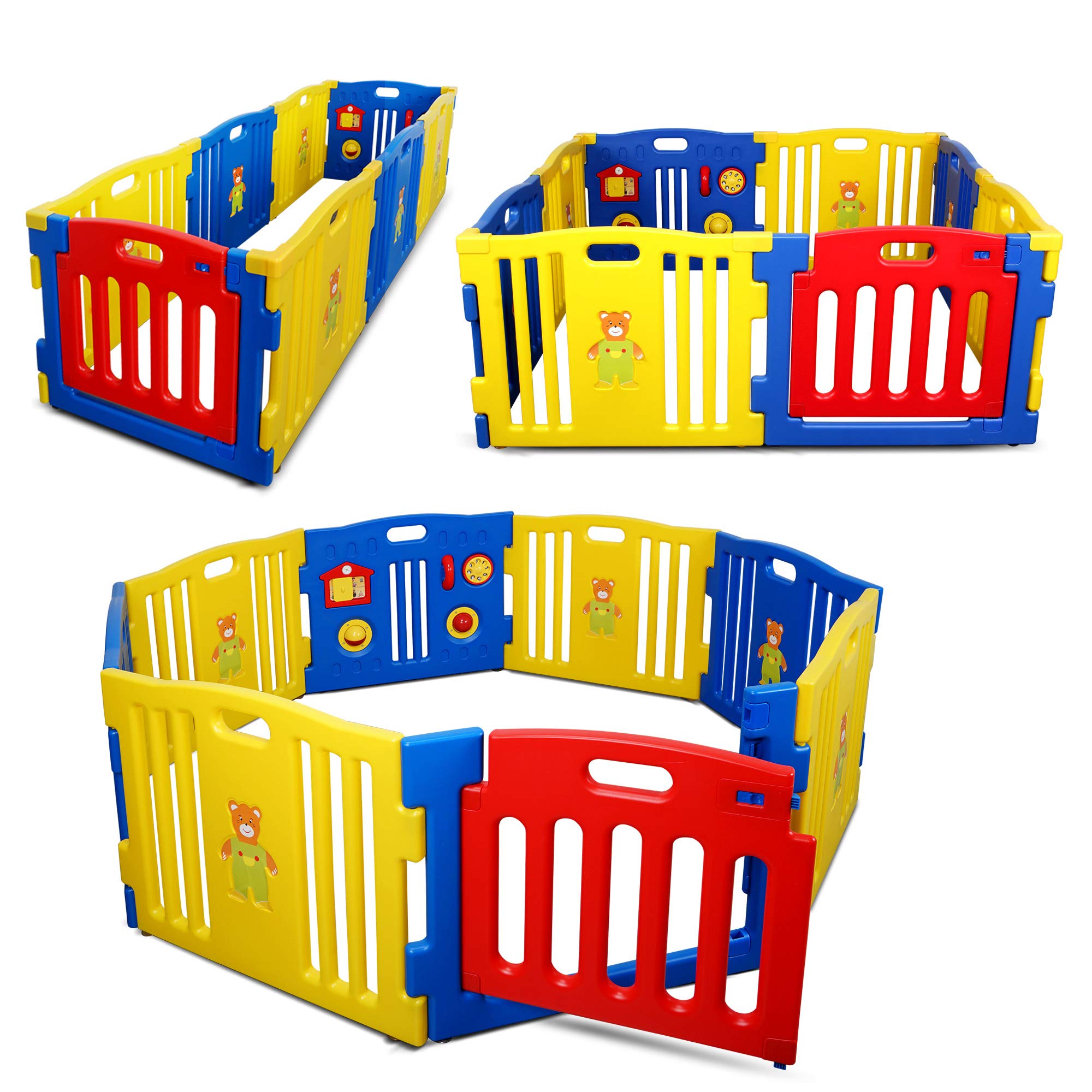 Kidzone 8-Panel Baby Playpen - Safe & Durable Play Center for Toddlers - Indoor/Outdoor Kids Activity Yard - Blue - Perfect for Home, Daycare & Backyard Playtime