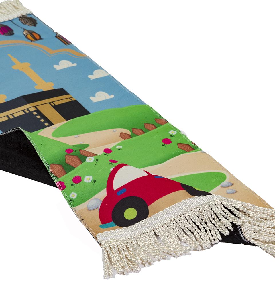 Kids Islamic Prayer Rug - Fun Digital Print Road to Mecca Design - Perfect for Home Prayer, Sunday School & Travel
