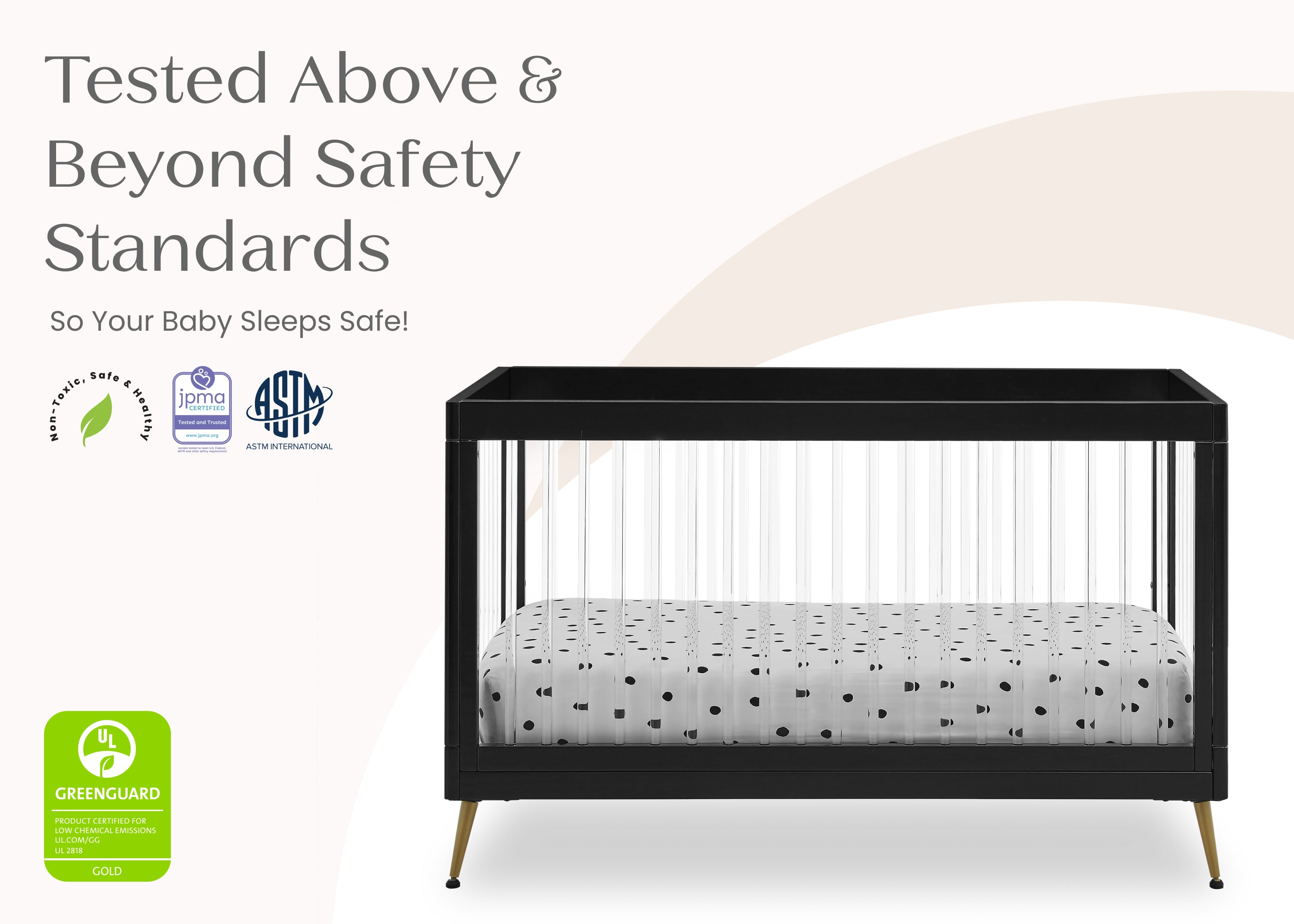 Sloane 4-in-1 Convertible Acrylic Baby Crib - Modern Nursery Furniture for Newborns, Toddlers & Kids (Daybed, Twin Bed Conversion)