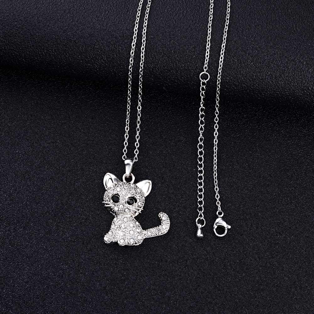 VU100 Sterling Silver Cat Necklace for Women - Elegant Kitty Pendant with Shiny White Crystals, Perfect Cat Lover Gift for Mom, Daughter, Granddaughter & Friends | Birthday, Anniversary, Christmas Present | Ideal for Everyday Wear, Special Occasions & Cat-Themed Parties