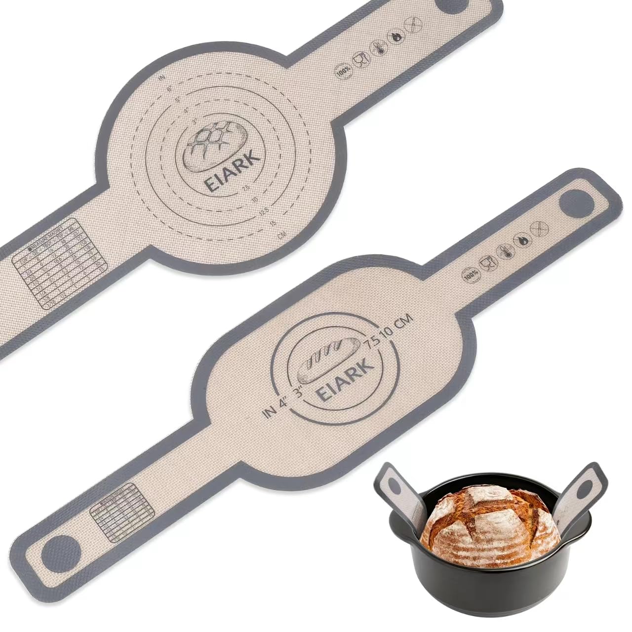 Non-Stick Silicone Bread Sling for Dutch Oven - 2 Pack Oval & Round Baking Mats with Extra Long Handles | Reusable, Easy Clean Bread Transfer Tool for Sourdough Baking | Perfect for Artisan Bread, Homemade Loaves & Dutch Oven Cooking