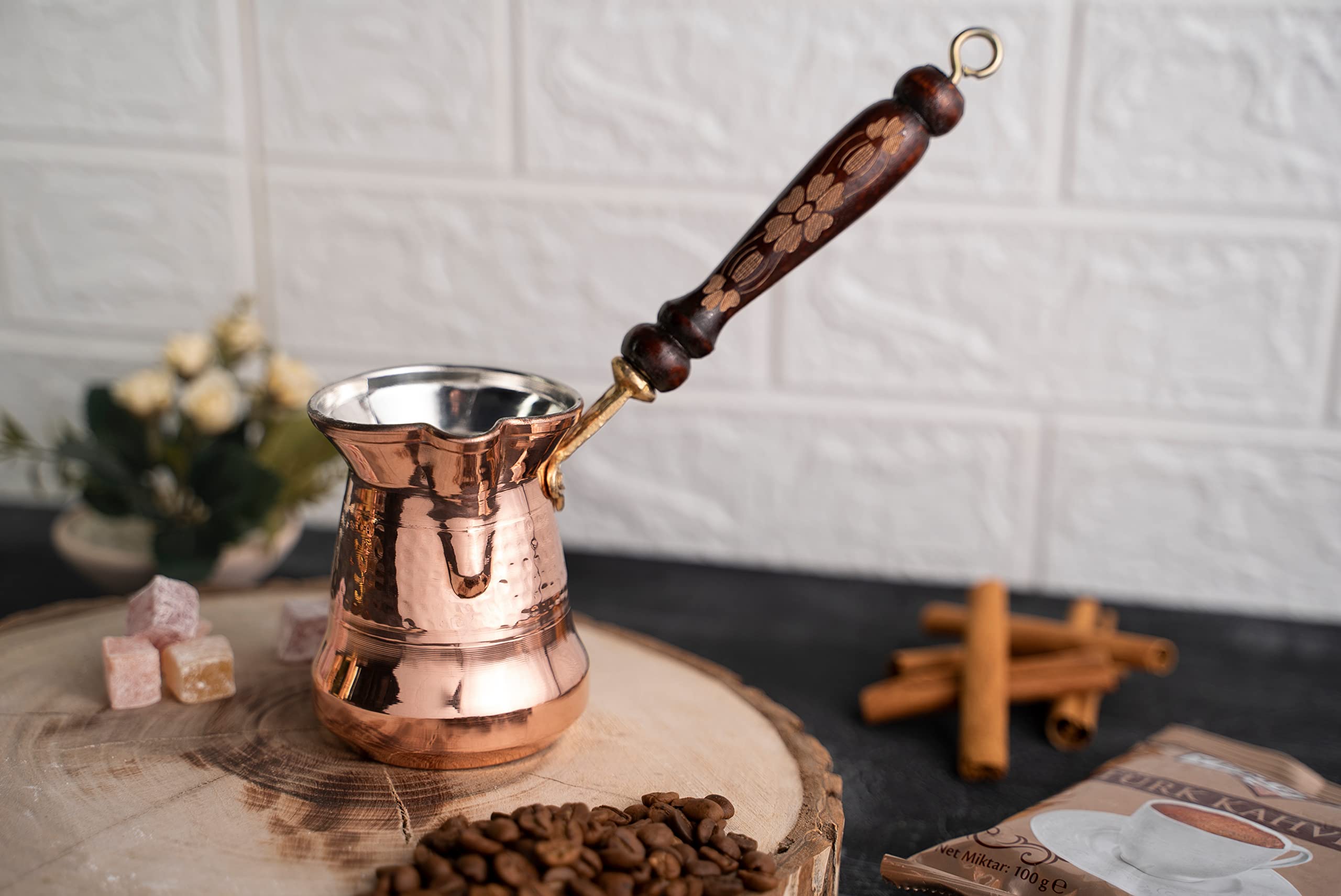 Handmade Solid Copper Coffee Pot and Airtight Canister Set of 2 - Premium Coffee Making Kit for Espresso, Turkish & Pour Over Brewing | Perfect for Home Baristas & Coffee Enthusiasts