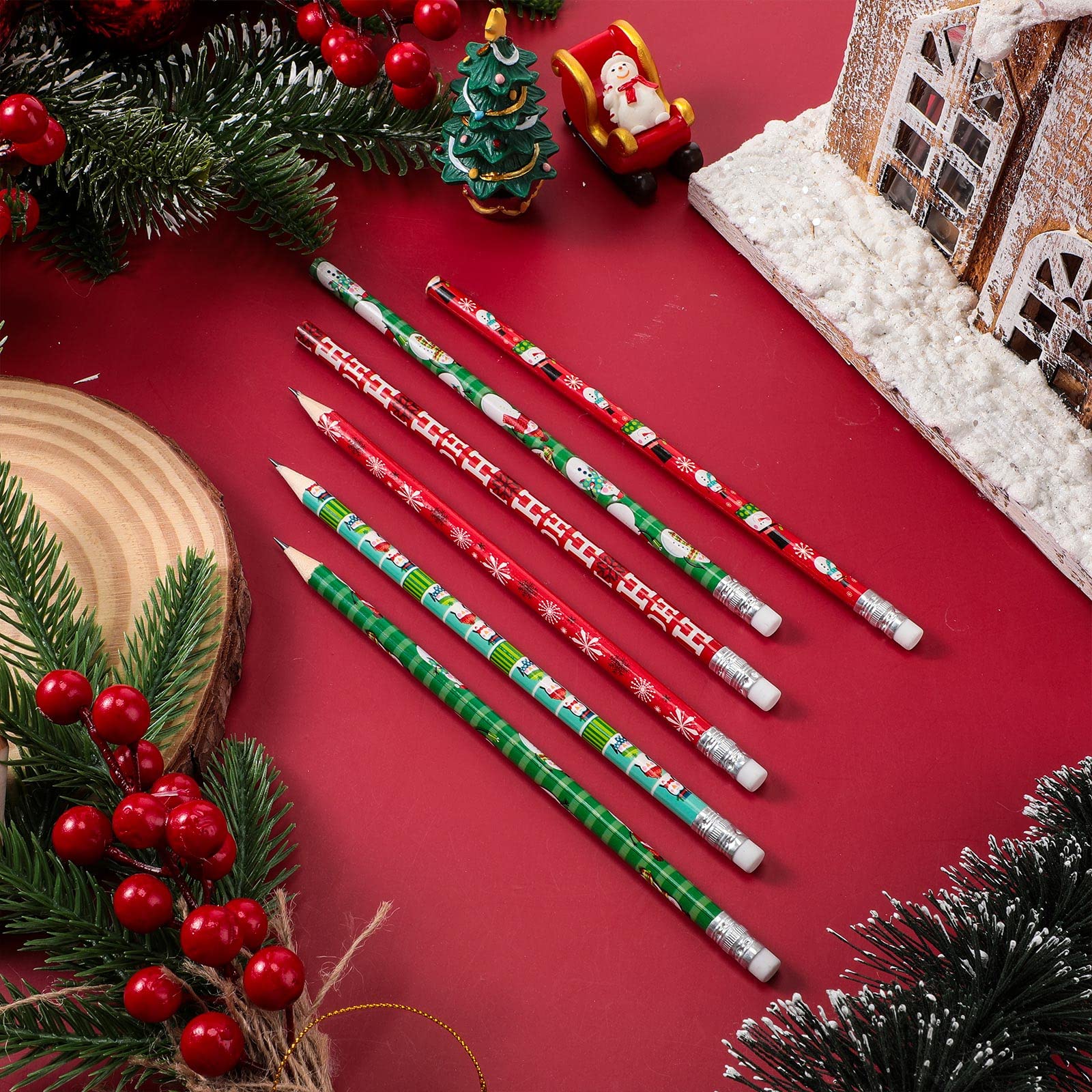 48-Piece Christmas Scented Pencils Set - Fruit Fragrance Holiday Pencils for Kids with Santa, Snowflake & Snowman Designs - Includes Erasers - Perfect for Xmas Gifts, Party Favors & School Supplies (Great for Classroom, Holiday Crafts & Winter Writing Activities)