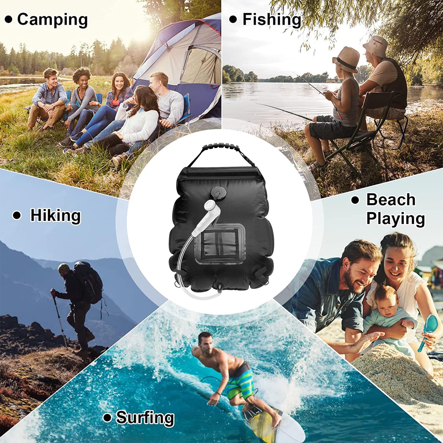 20L Solar Shower Bag - Portable Outdoor Camping Shower with Temperature Display & Adjustable Showerhead - Solar Powered Hot Water Heater for Camping, Hiking, Beach, RV Trips & Emergency Use