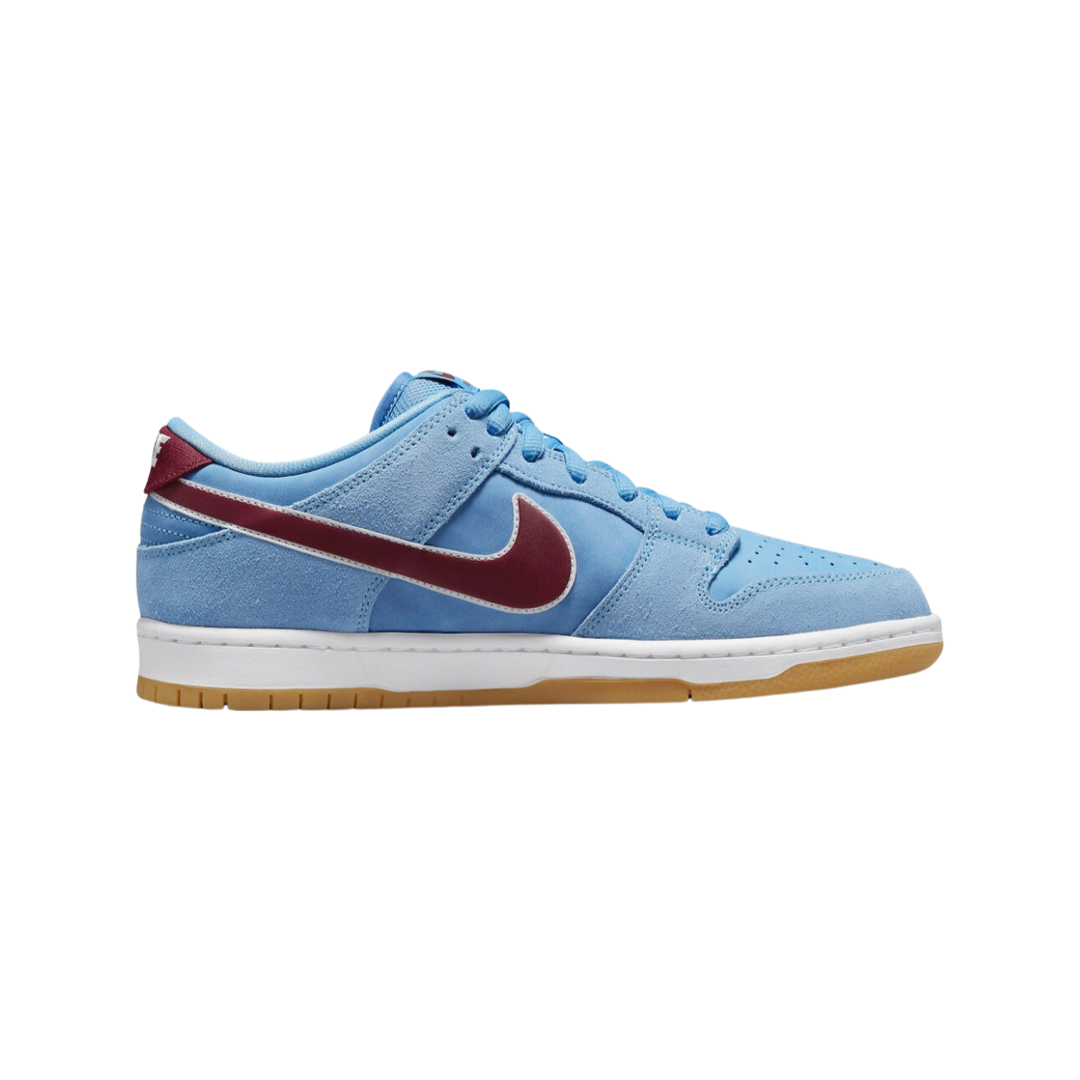 Nike SB Dunk Low Sneakers - Valor Blue, Team Maroon & White Gum Sole | Men's Skateboarding Shoes for Casual Wear & Street Style