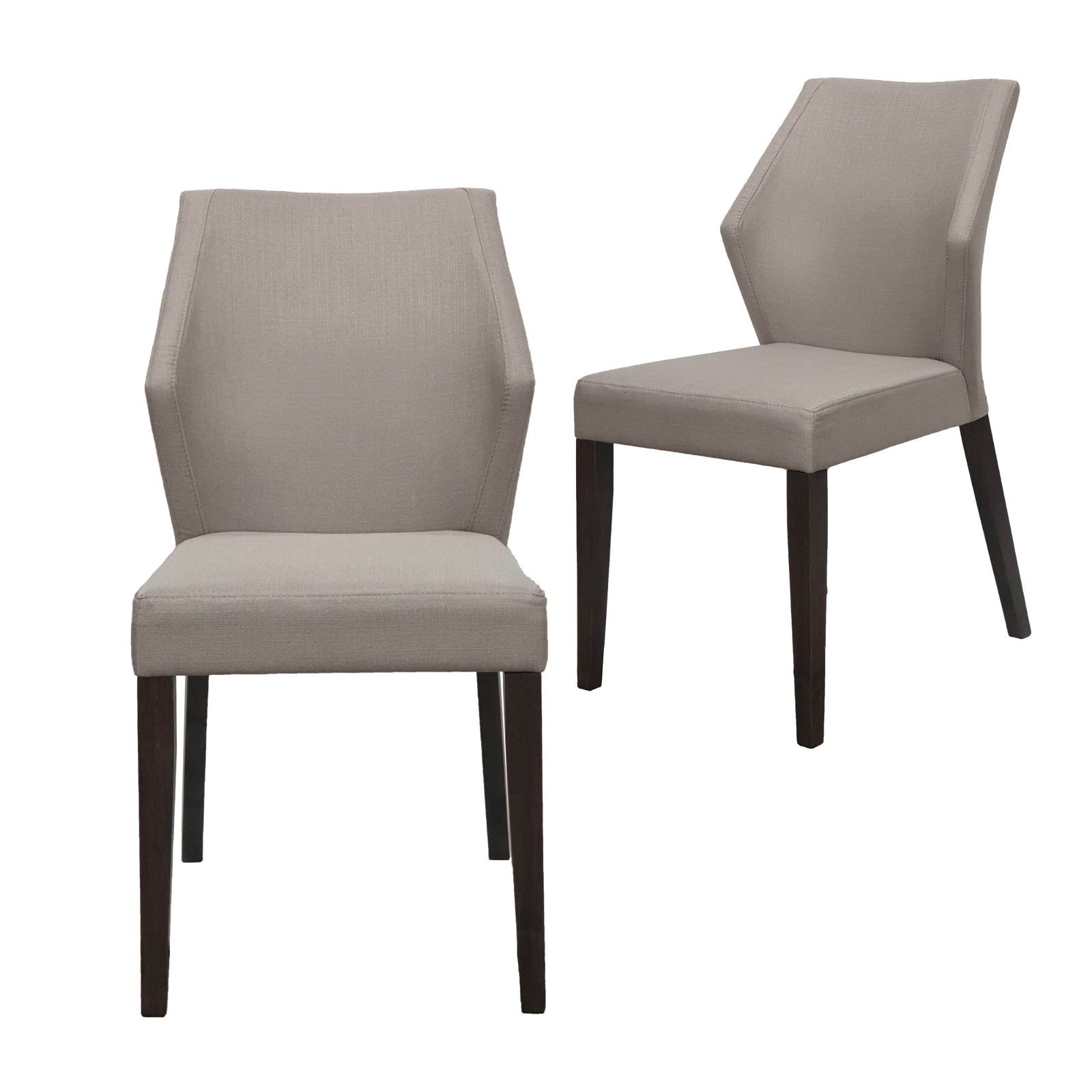 Modern Winged Back Dining Chairs Set of 2 - Grey Oak Rubber Wood Legs & Chrome Fabric Upholstery - Perfect for Kitchen, Dining Room or Breakfast Nook