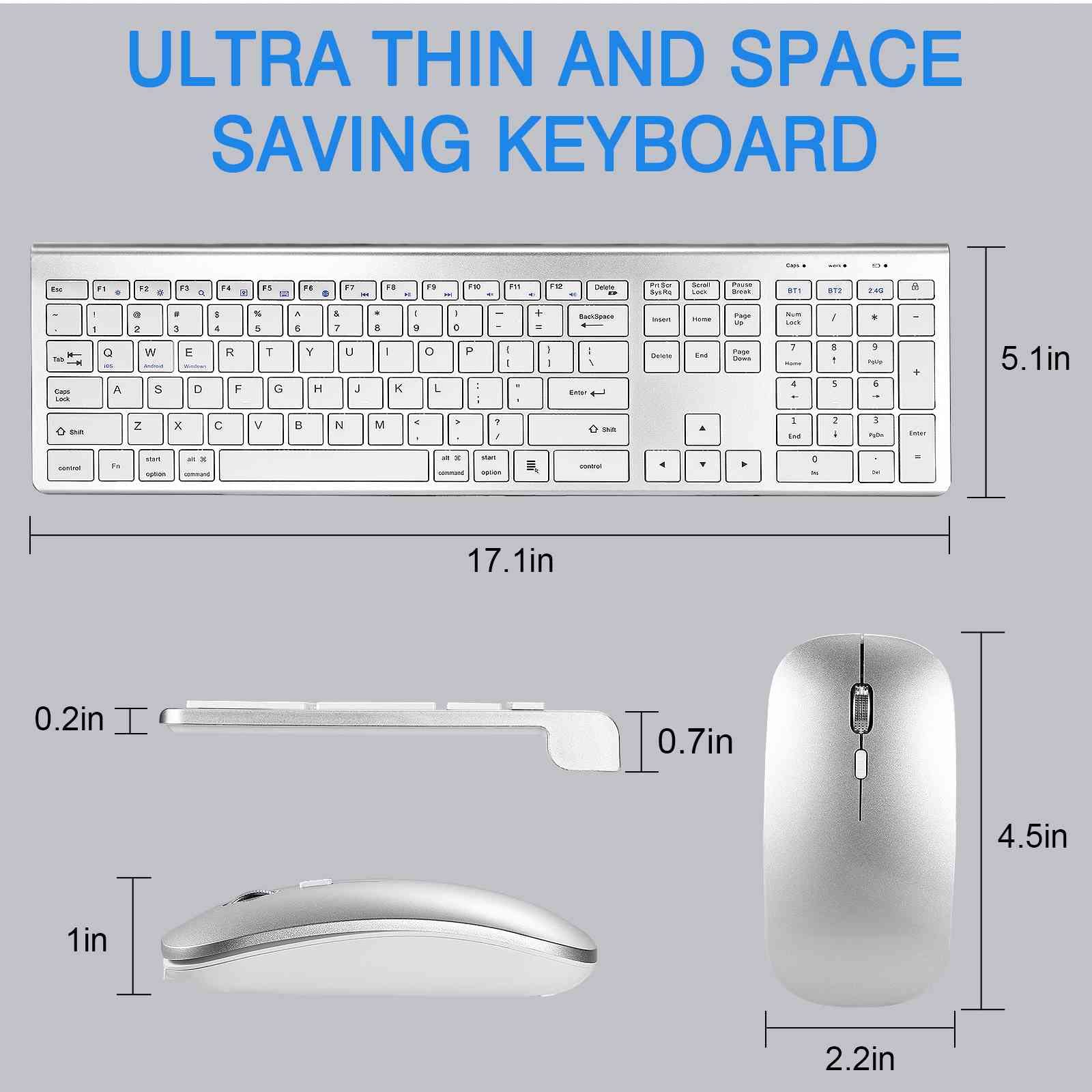 UrbanX Plug & Play Rechargeable Wireless Bluetooth Keyboard & Mouse Combo for Lenovo ThinkPad T450 - Compatible with Windows, macOS, iPadOS, Android, PC, Mac, Smartphone & Tablet - Compact White Design for Home Office, Gaming & Remote Work