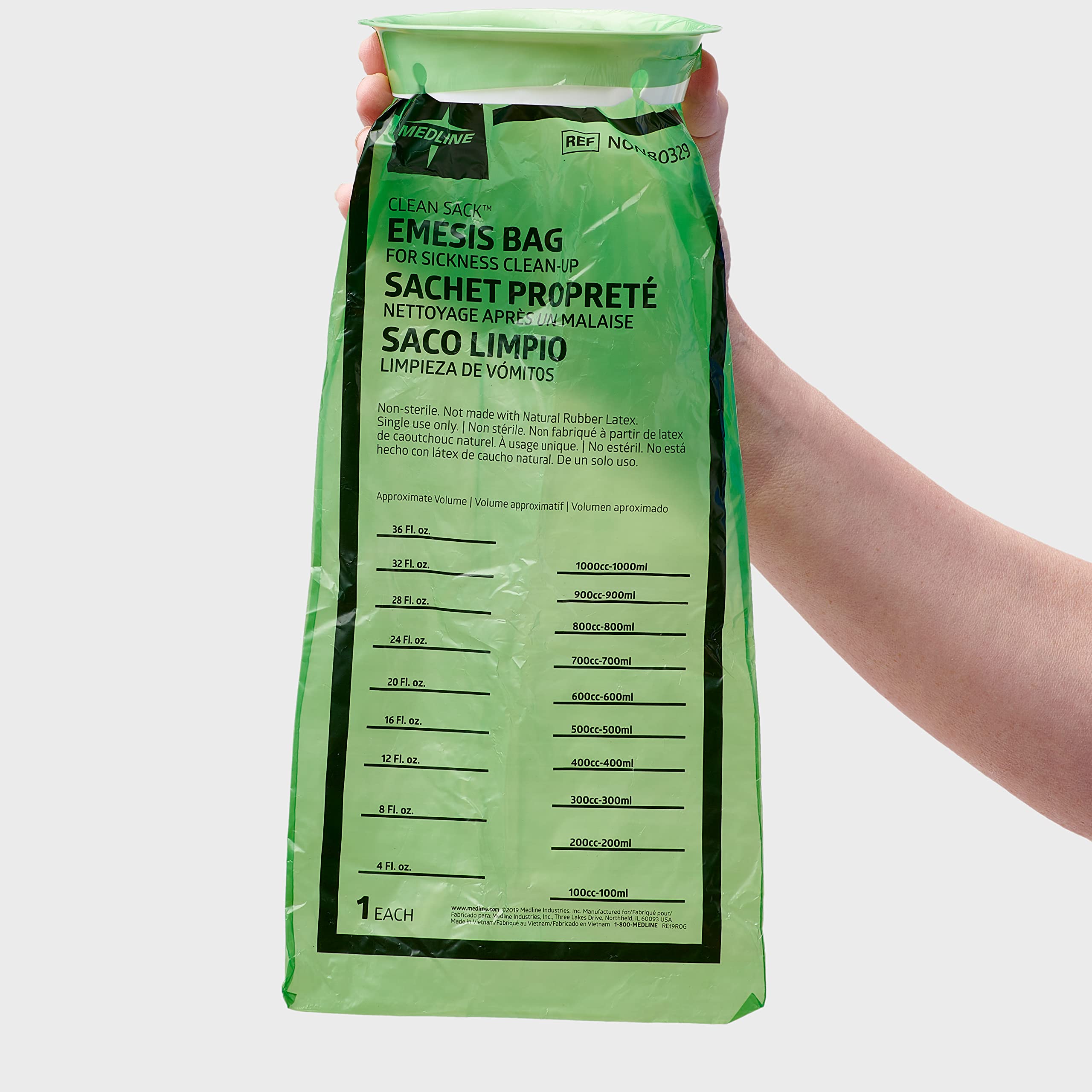 Medline Green Disposable Vomit Bags with Graduated Markings - 144 Count Case for Motion Sickness, Travel & Emergency Use in Cars, Boats, Planes & Urgent Care Facilities