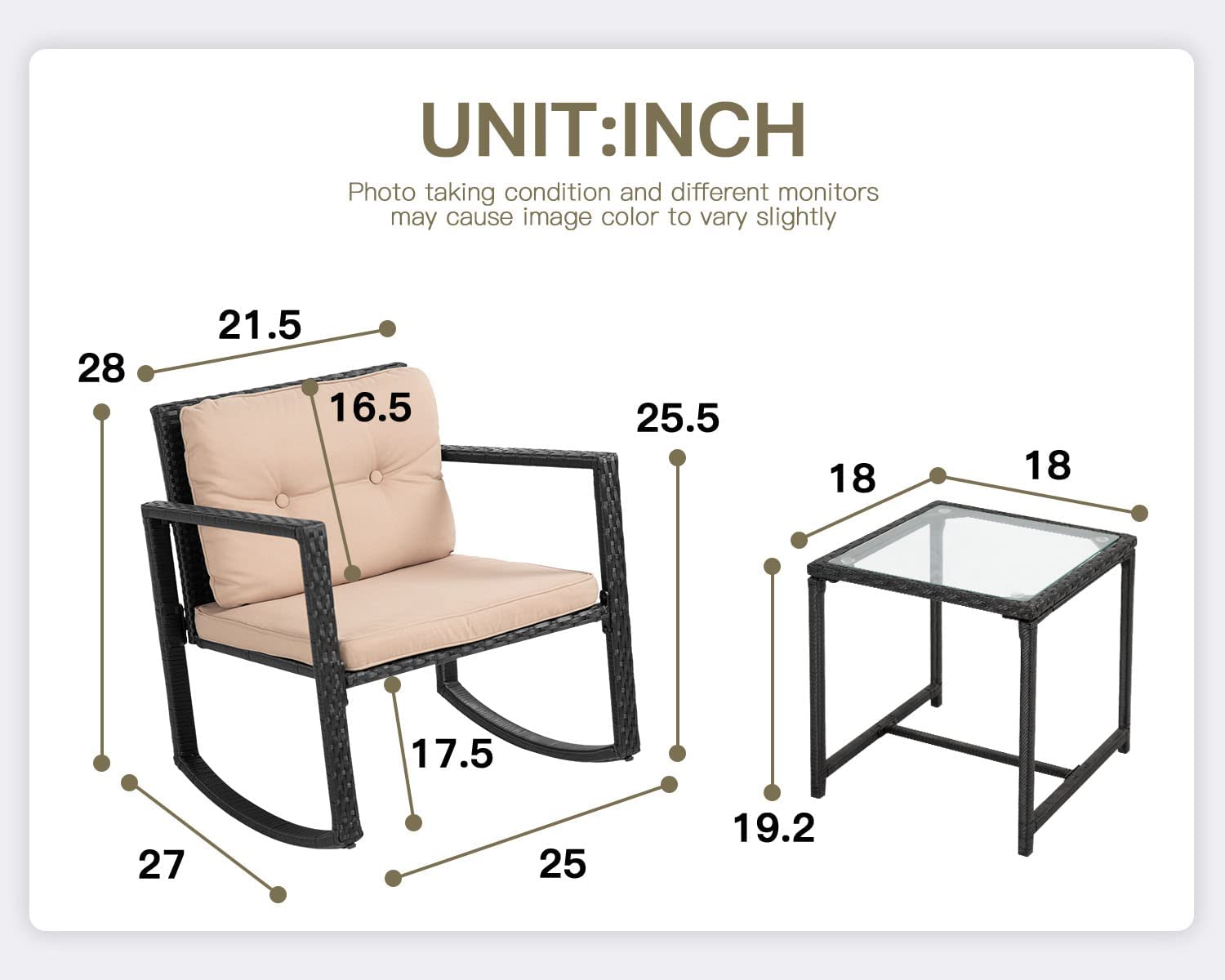 Best 3-Piece Wicker Patio Furniture Set - Outdoor Rocking Chairs with Rattan Coffee Table & Cushions for Front Porch, Garden or Backyard Relaxation