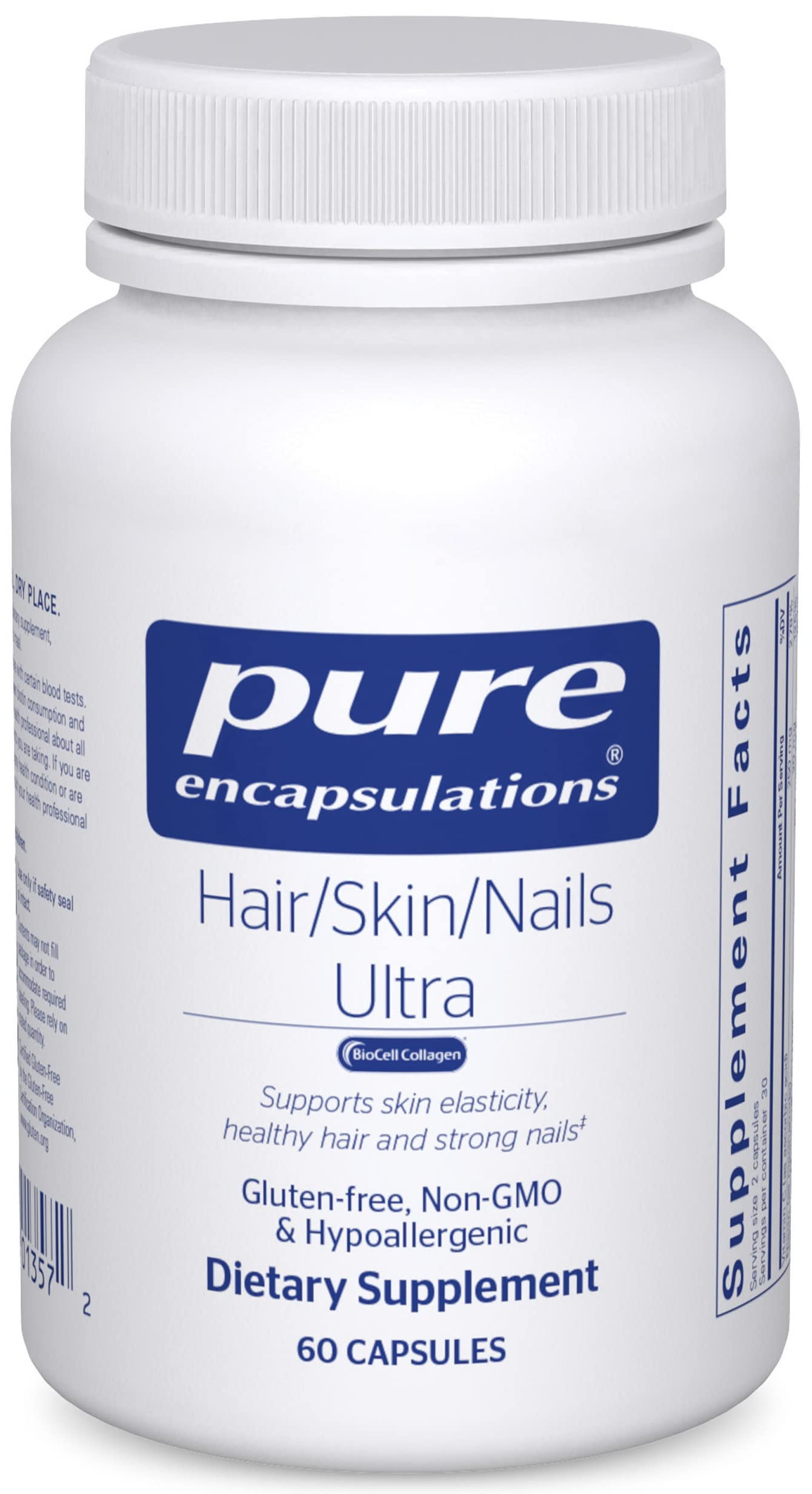 Pure Encapsulations Hair Skin Nails Ultra Supplement - Collagen Support, Anti-Aging, Keratin Boost with Biotin & Vitamin C - 60 Capsules for Healthy Hair Growth, Strong Nails & Glowing Skin - Perfect for Daily Beauty Routine & Wellness Regimen