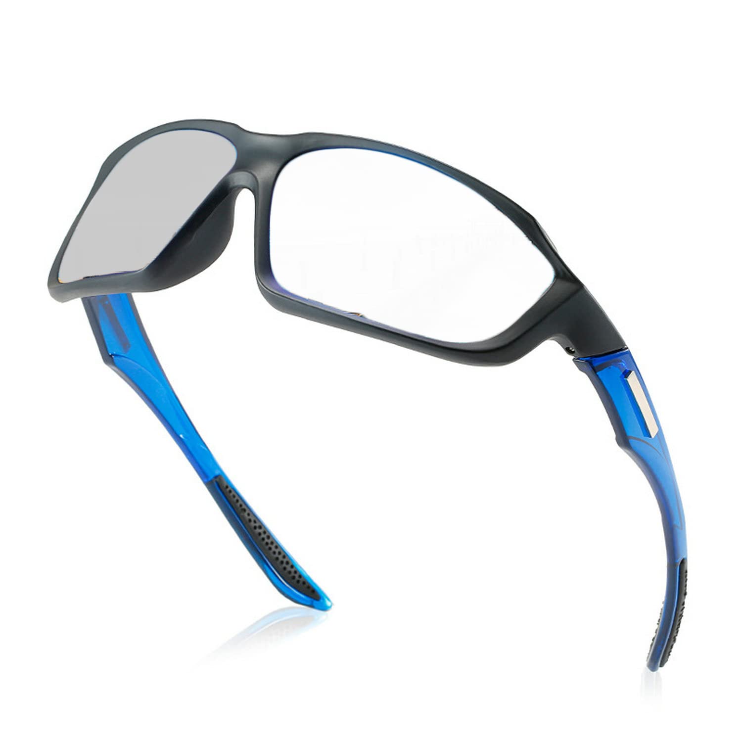 Men's Photochromic Transition Reading Glasses - Blue Square Full Frame Sports Sunglasses (0 to +4.00) for Outdoor Activities, Cycling & Driving