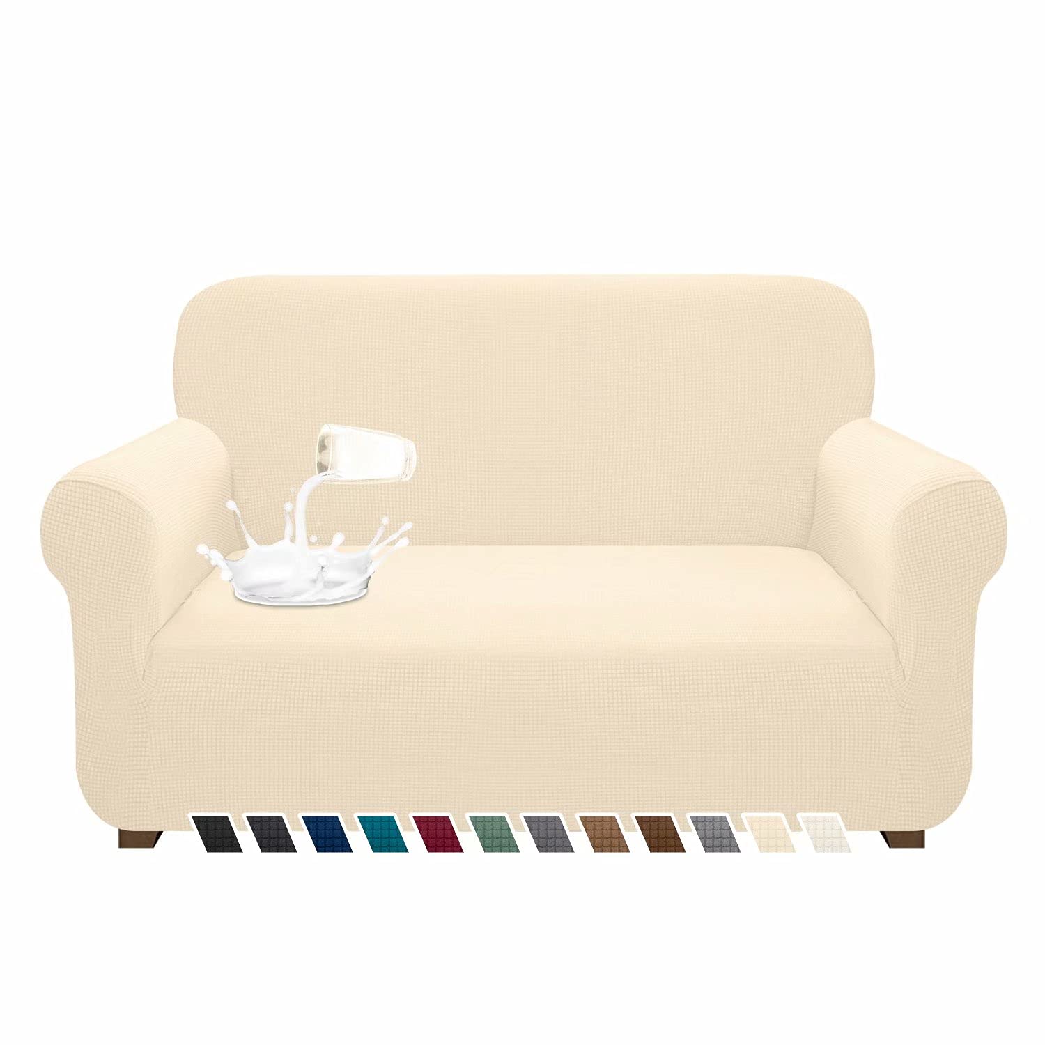 Premium Waterproof Stretch Sofa Cover for Loveseat & Couch - Super Soft Washable Furniture Protector for Pets (Dog & Cat) - Medium Beige - Perfect for Pet Owners & Home Decor