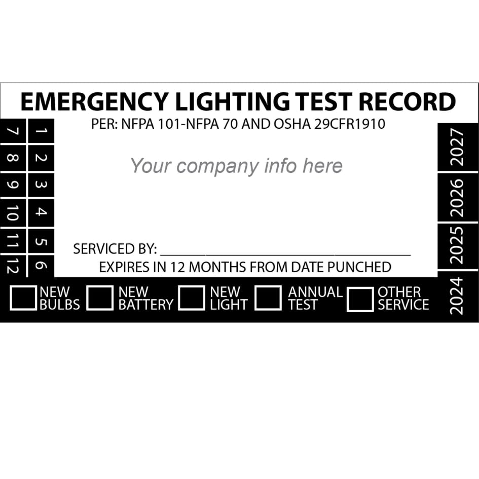 Durable Teslin Plastic Emergency Lighting Inspection Labels - Permanent Adhesive, Crack & Peel Off Backer (100 Pack) for Fire Safety Equipment & Building Compliance