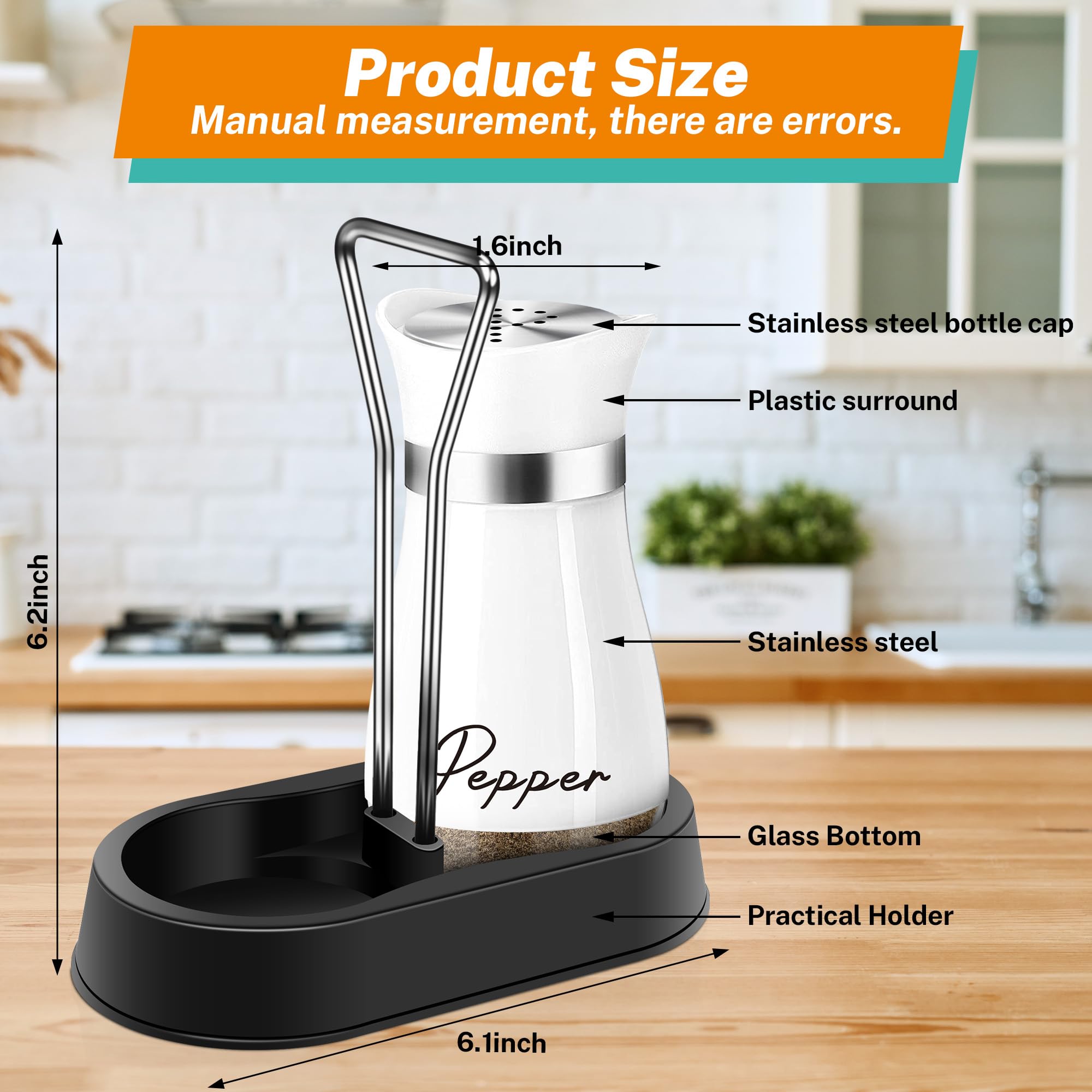 Premium White Salt and Pepper Shakers Set with Stand - 4 oz Refillable Kitchen Accessories for Restaurants, Home & Gifts - Perfect for Dining Tables, Kitchen Countertops and Housewarming Presents