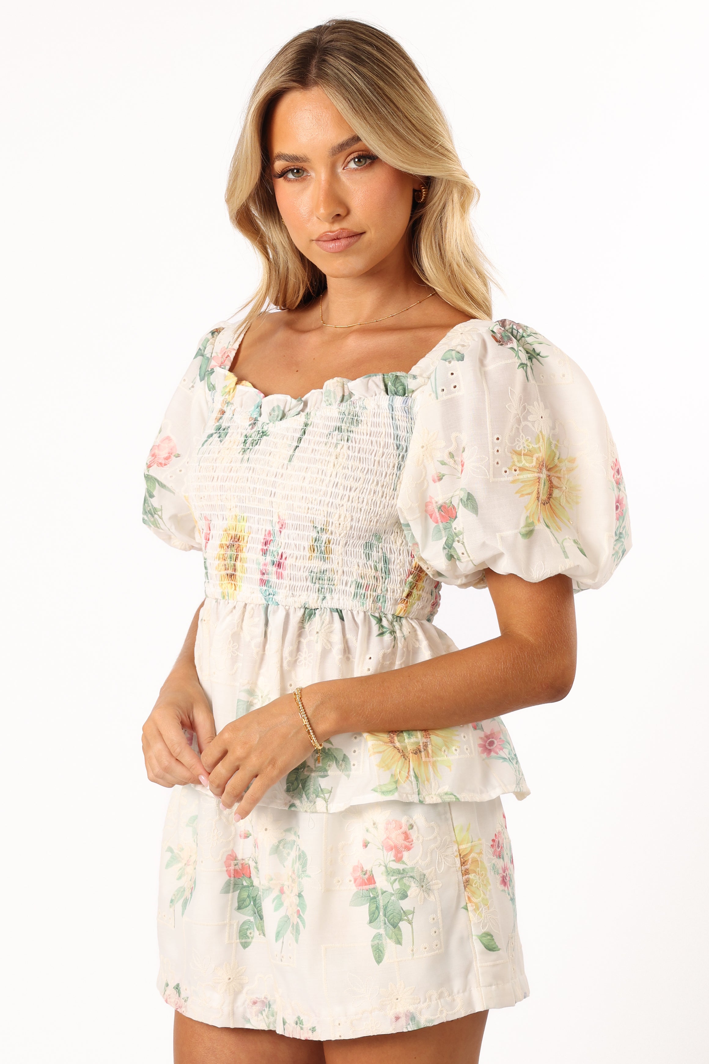Alina Women's High Waisted Shorts - Floral Print White Summer Shorts for Casual Wear, Beach, and Vacation Outfits